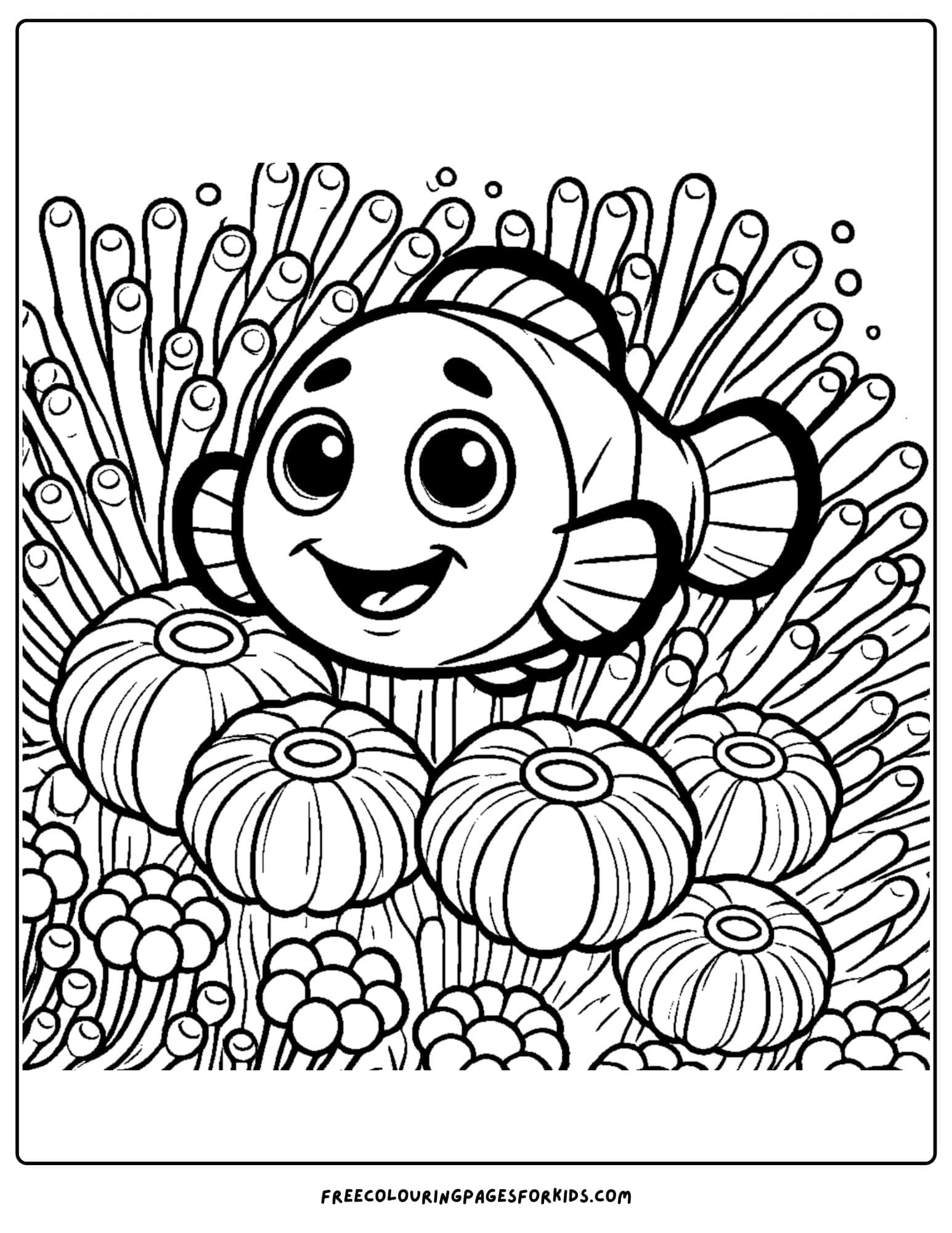 a clownfish with coral coloring page