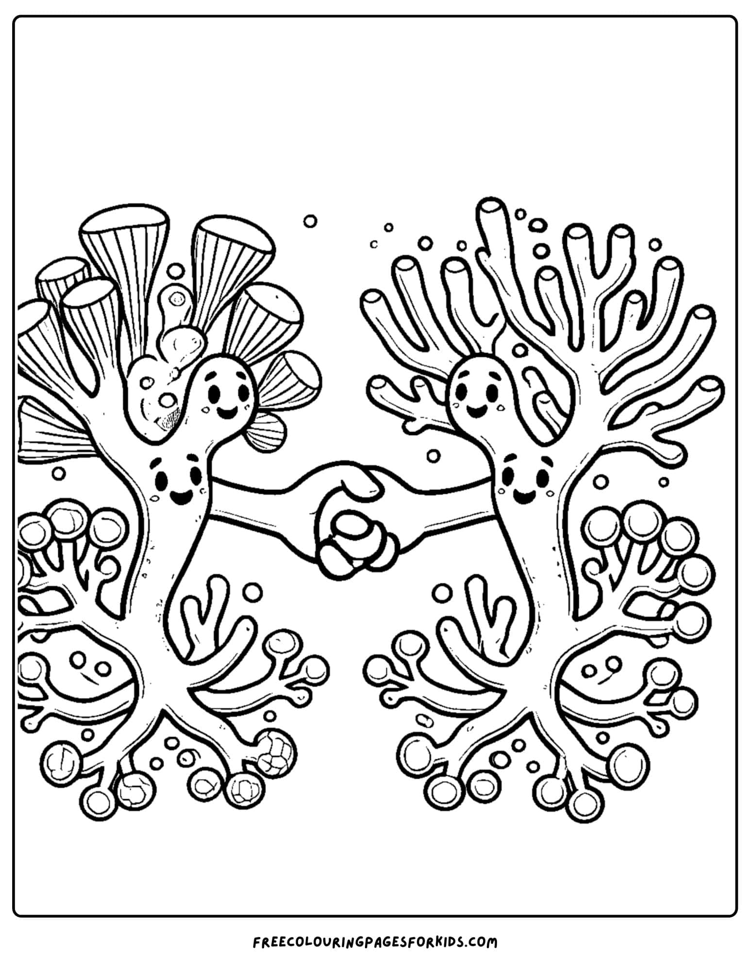 coral holding hands coloring page