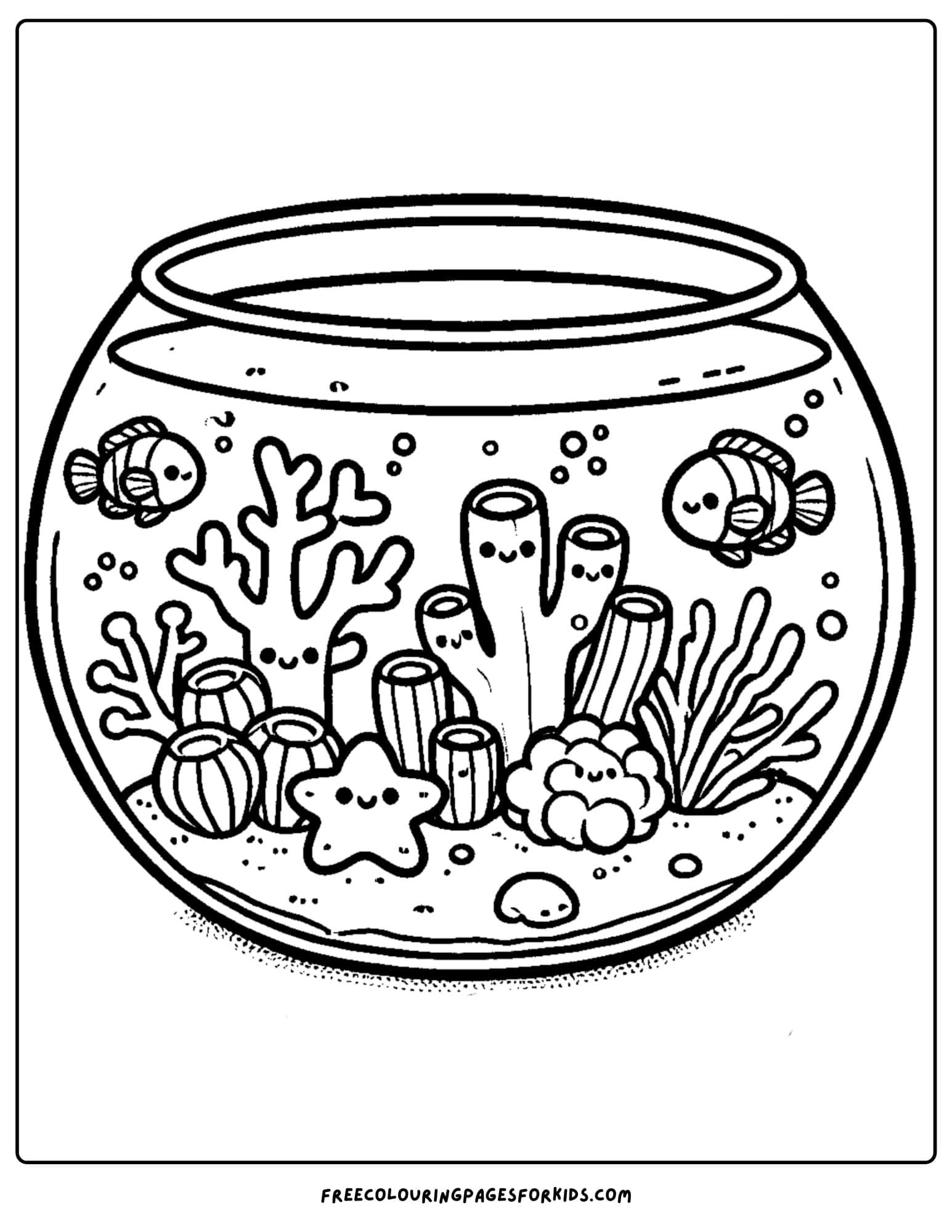 a fish bowl with coral coloring page