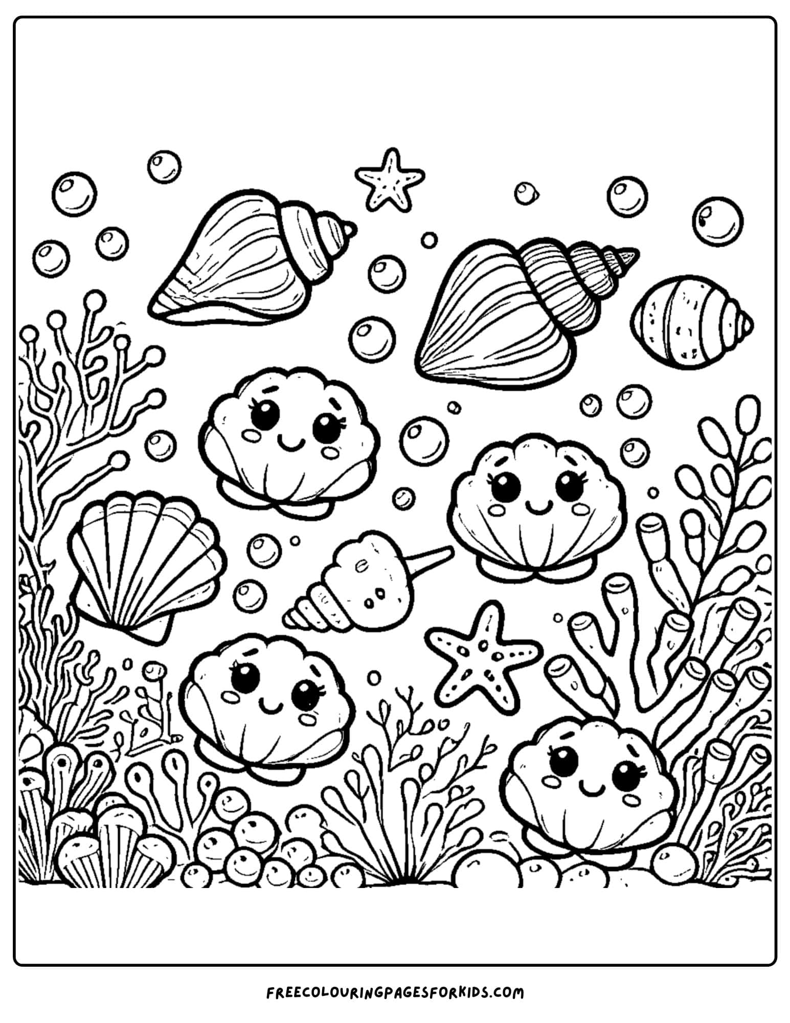 sea shells and coral coloring page