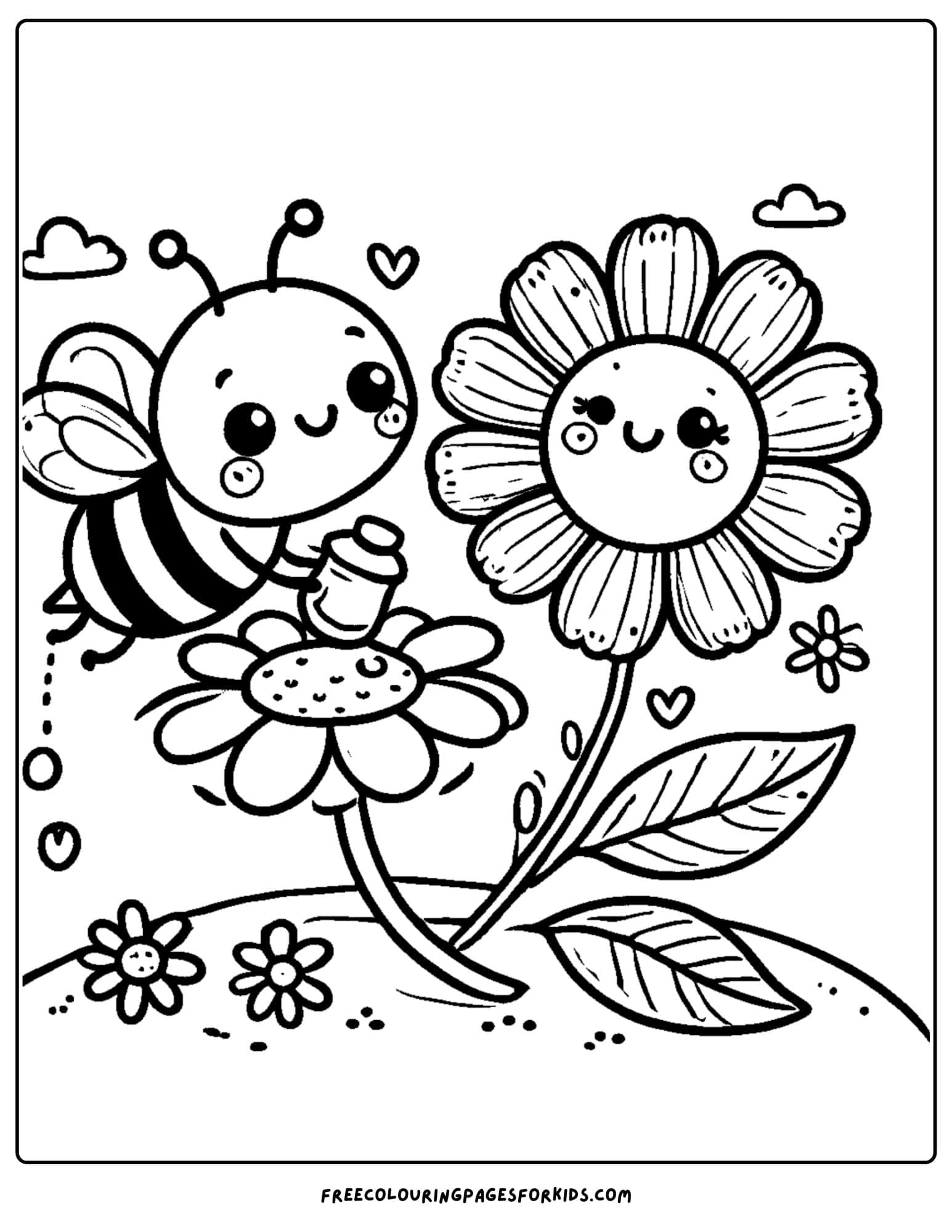 a bee collecting nectar coloring page