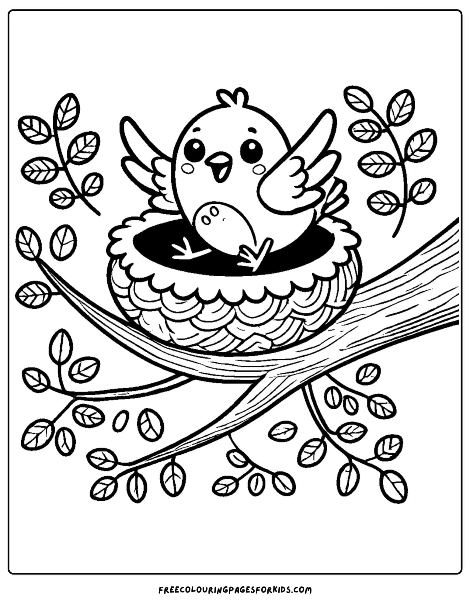 a bird in a nest coloring page