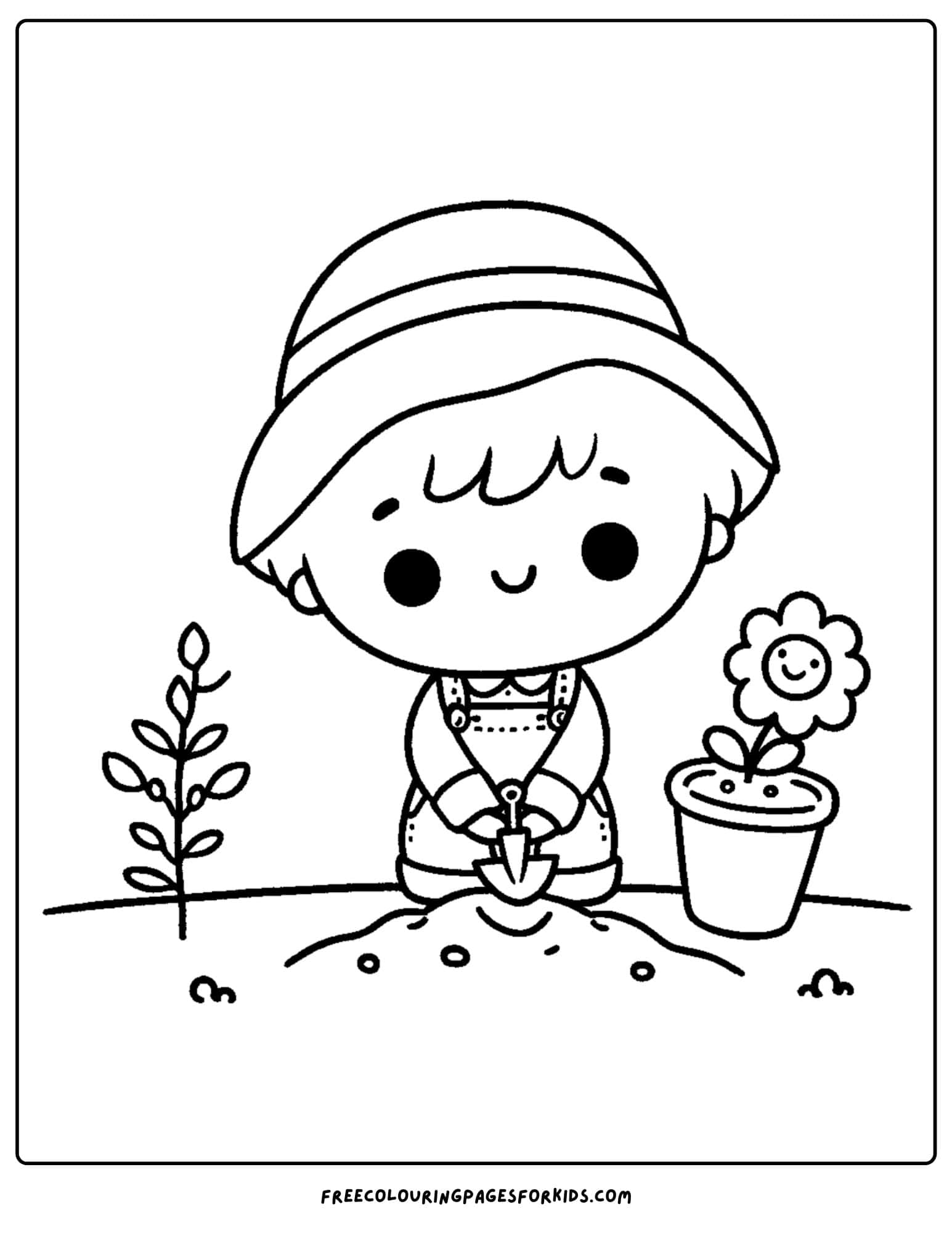 a child planting a flower coloring page