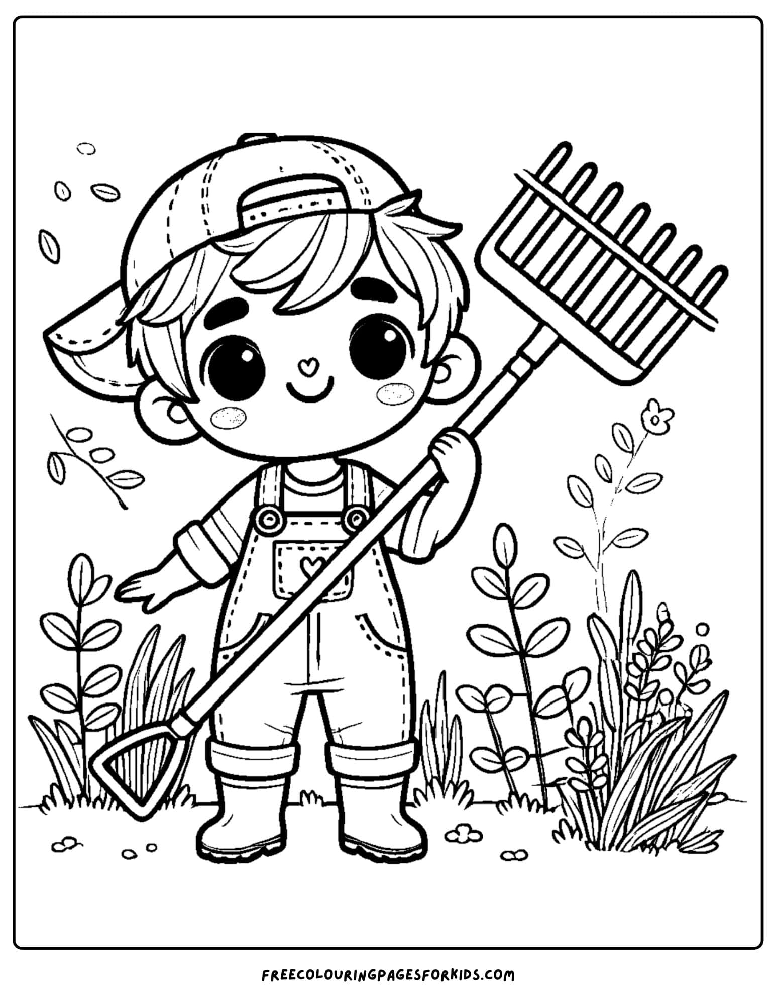 a boy working in the garden coloring page