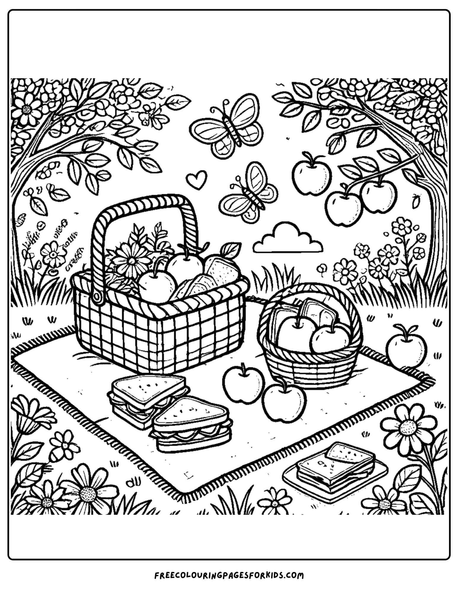 a garden picnic coloring page