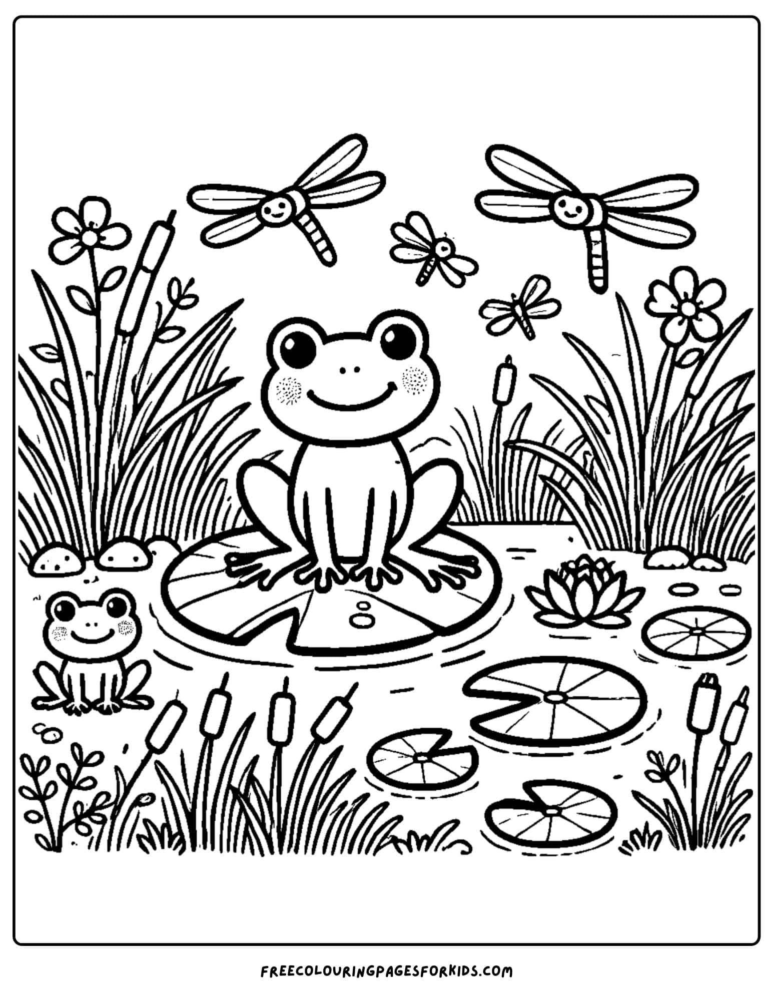 a frog in the garden pond coloring page