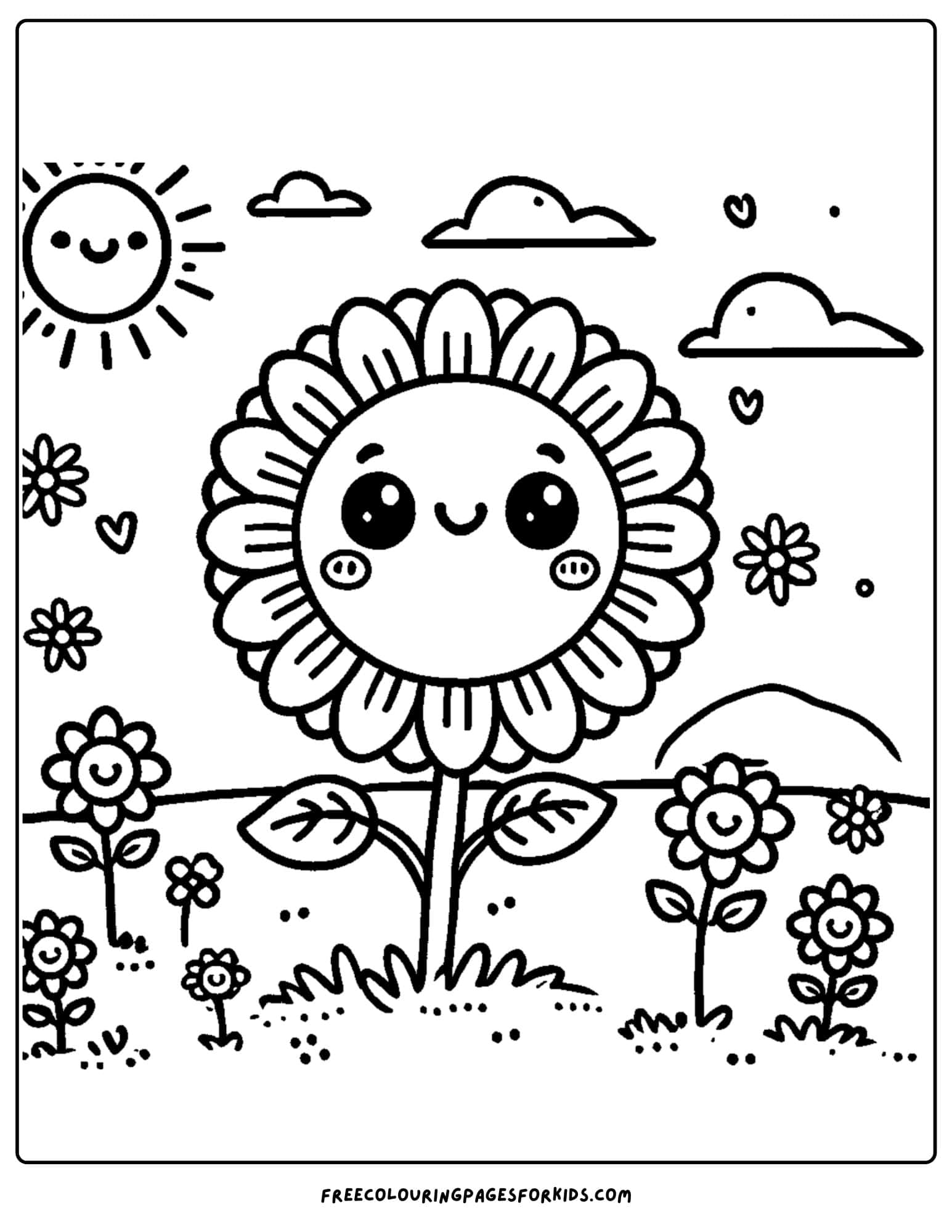 sunflower growing in the garden coloring page