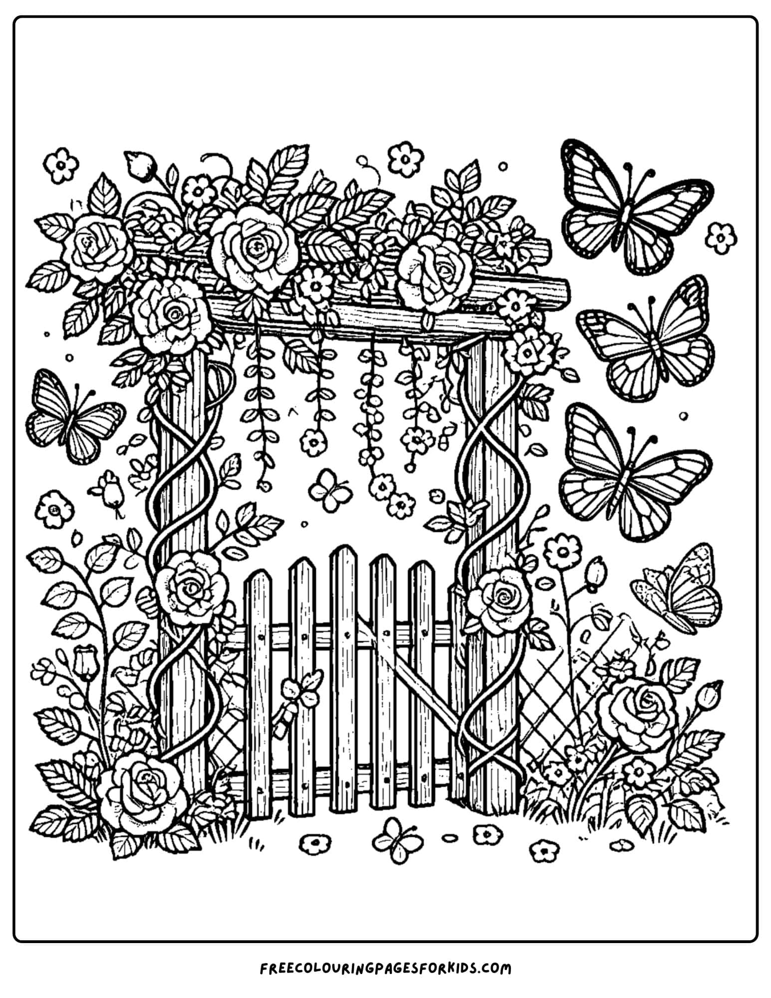 garden trellis with roses growing on it coloring page