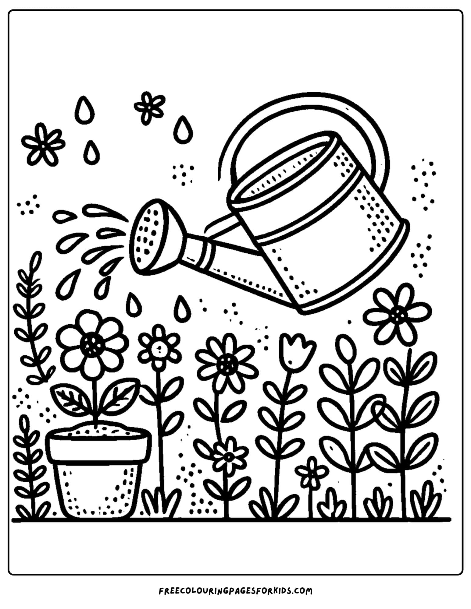 watering can watering the garden coloring page