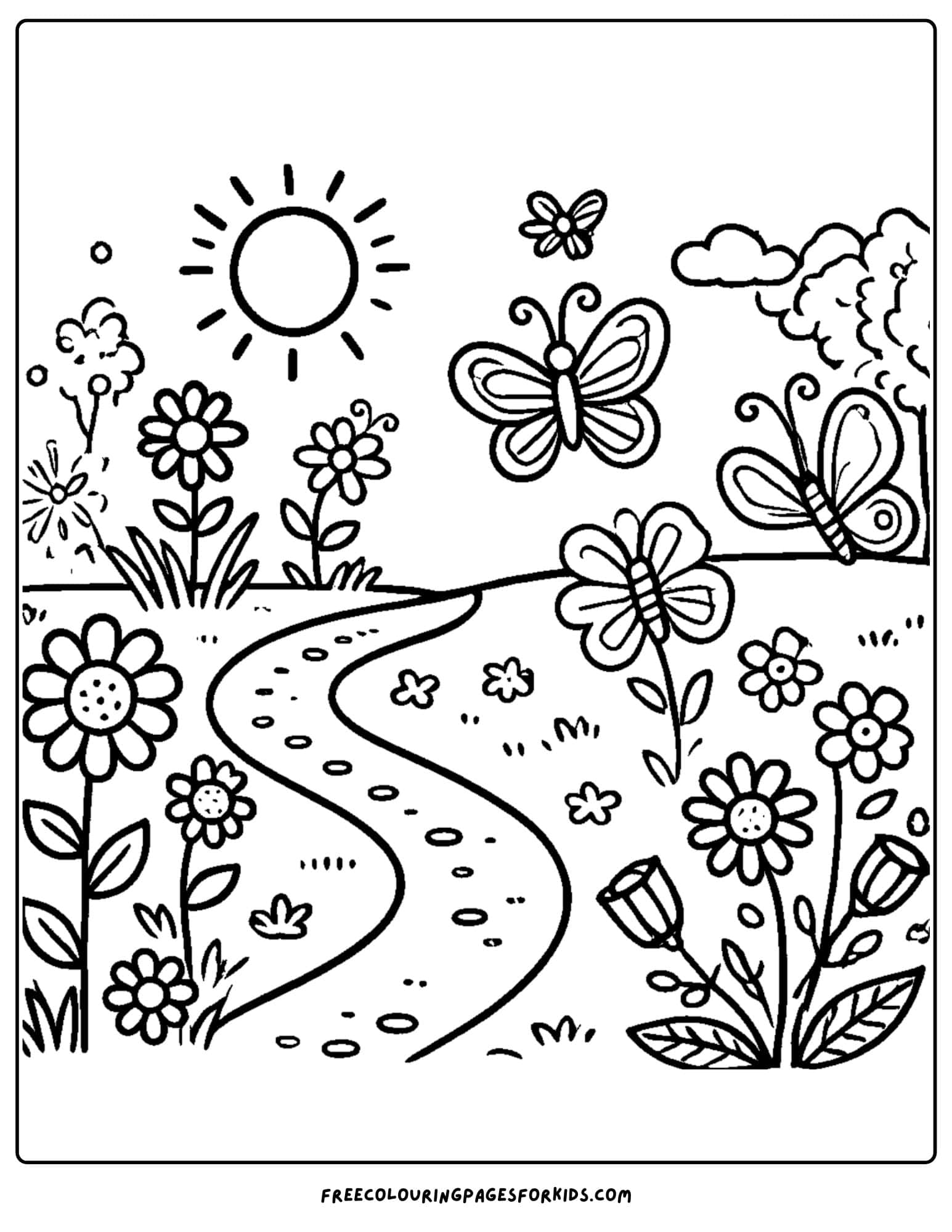 garden path winding into the distance coloring page