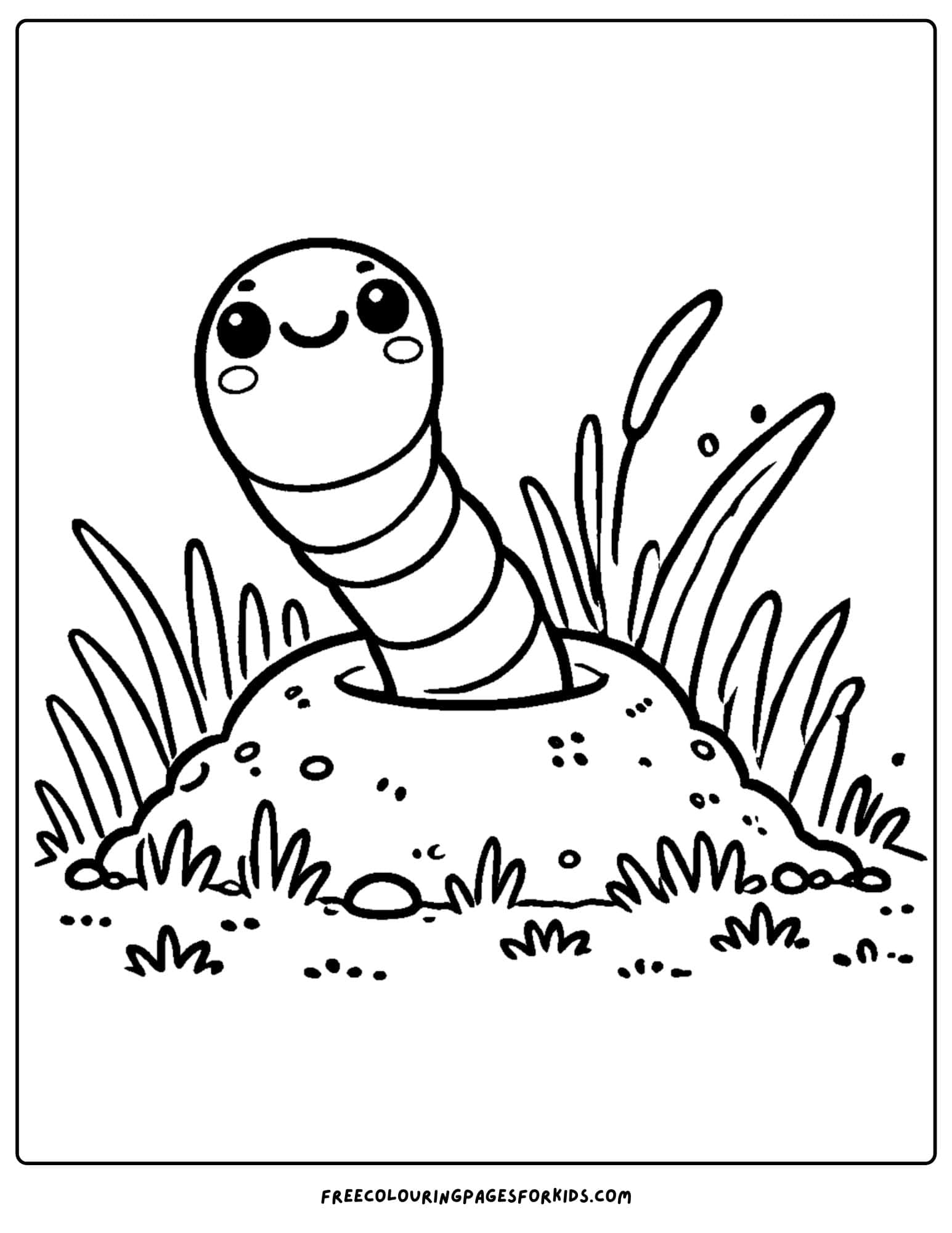 garden worm peeking out of the ground coloring page