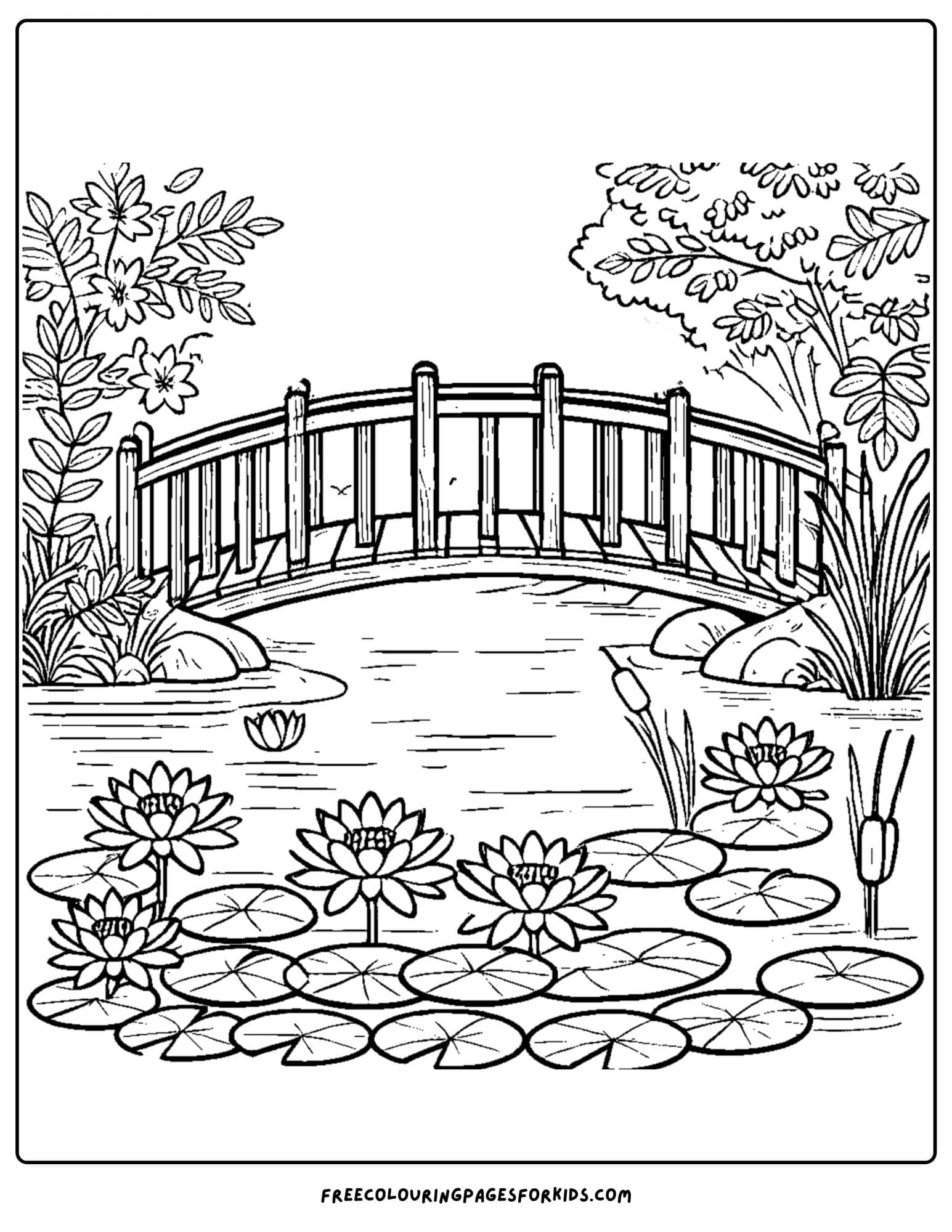 bridge over the water coloring page