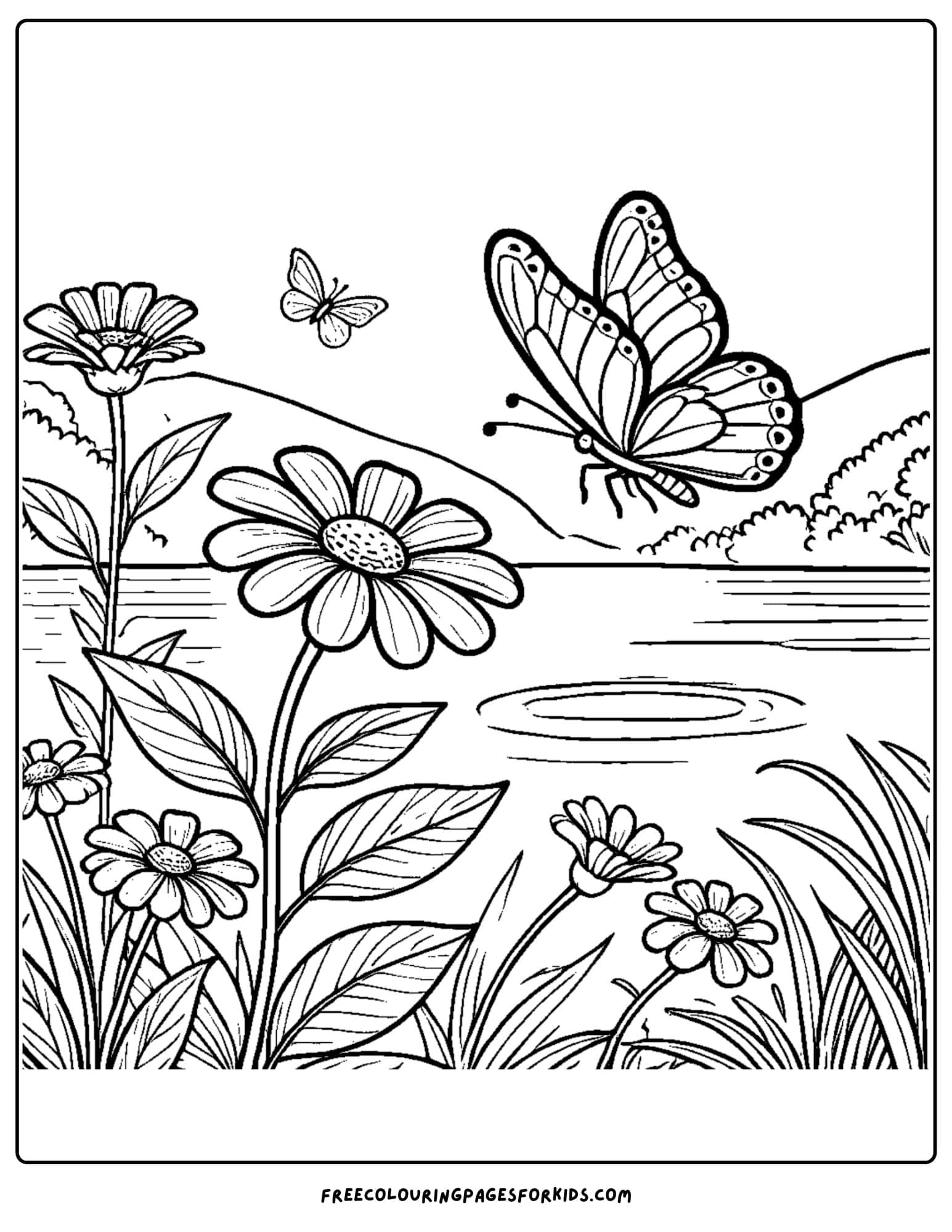 butterfly by the lake coloring page