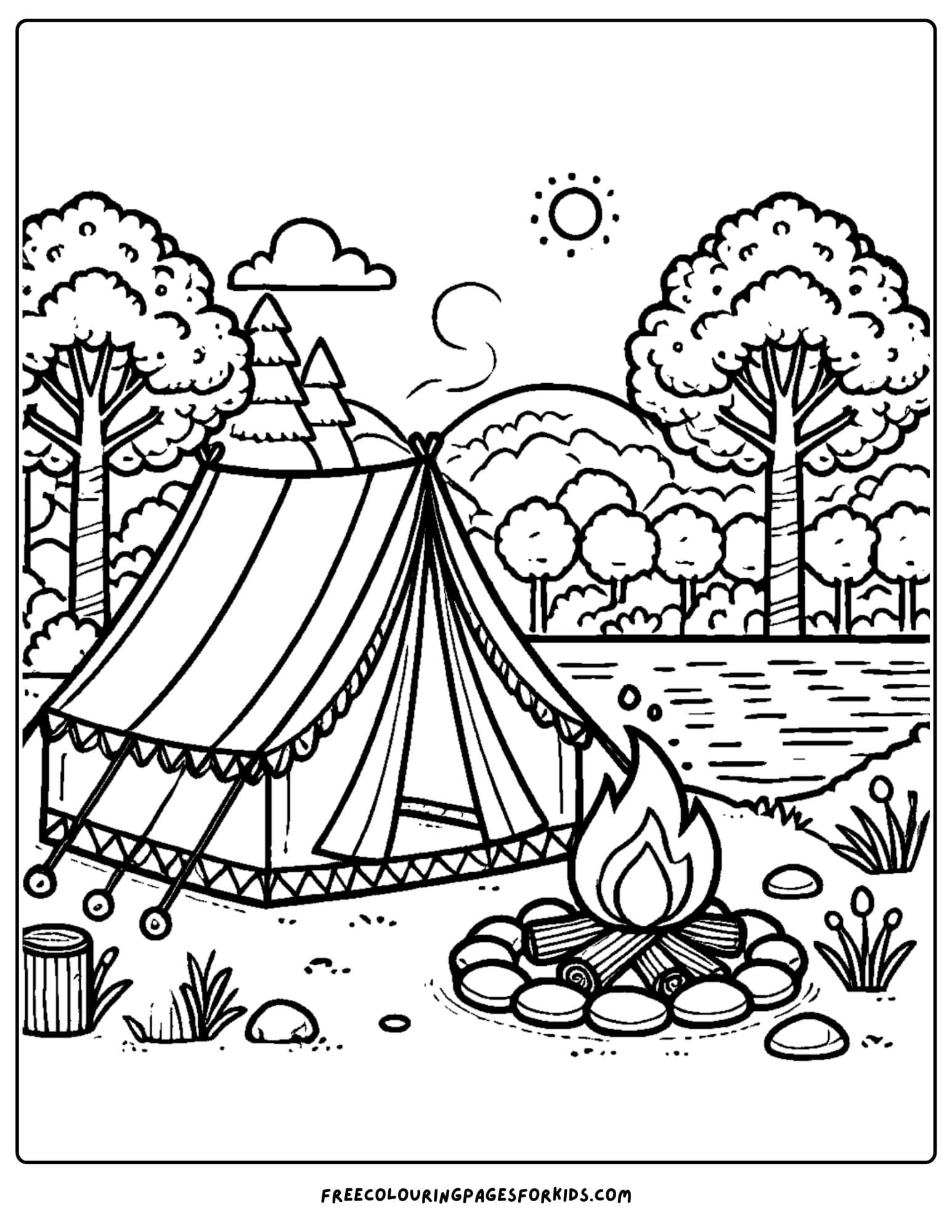 camping by the lake coloring page