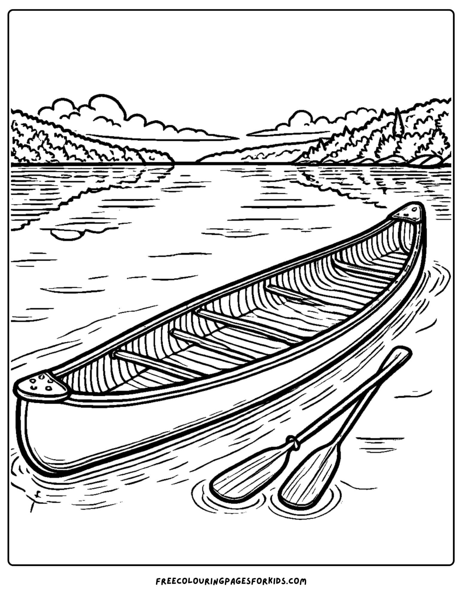 canoe on the lake coloring page