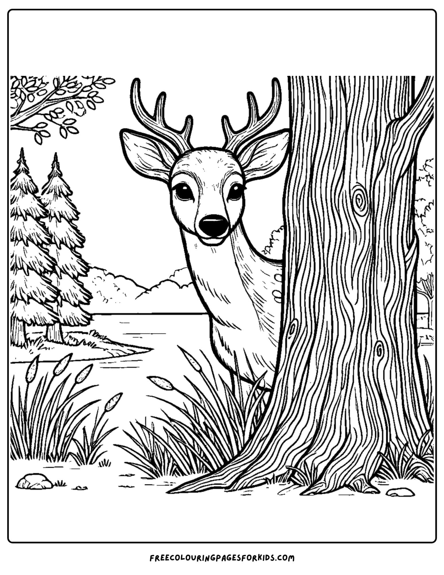 a deer by the lake coloring page