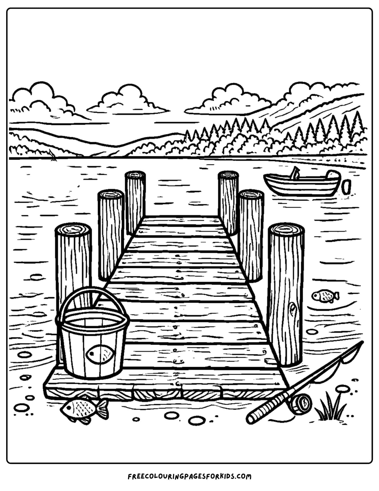 a dock on the lake coloring page