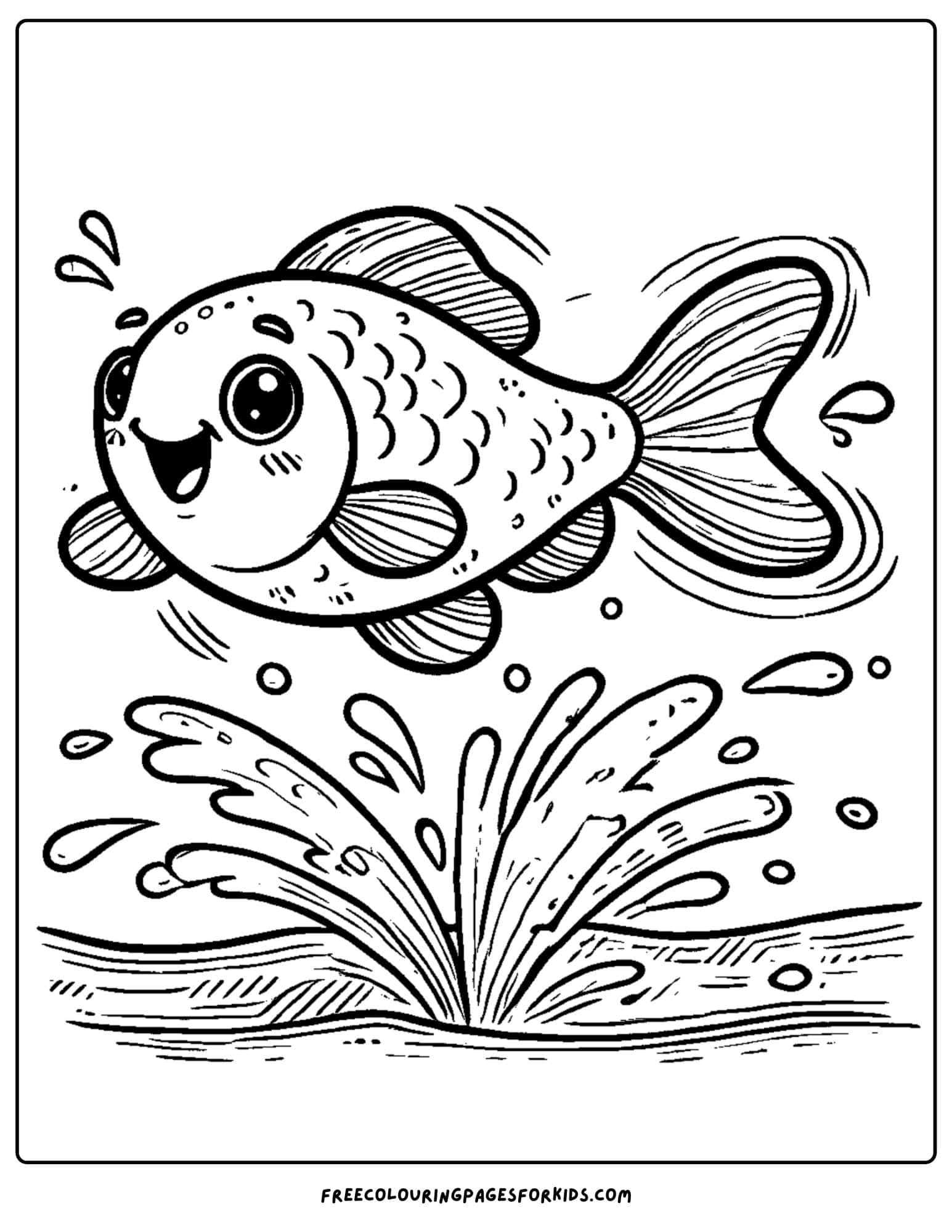 fish jumping out of the lake coloring page