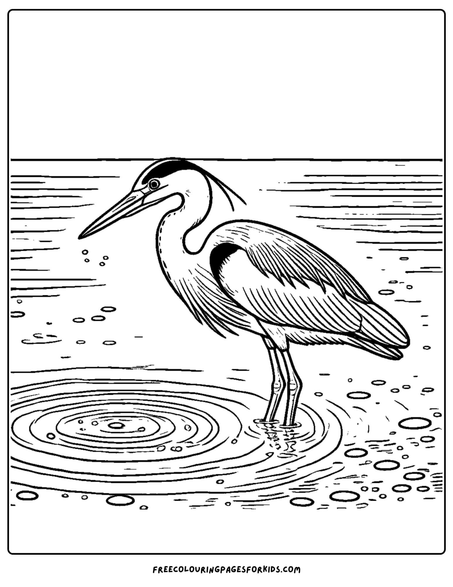 a heron standing in the lake coloring page