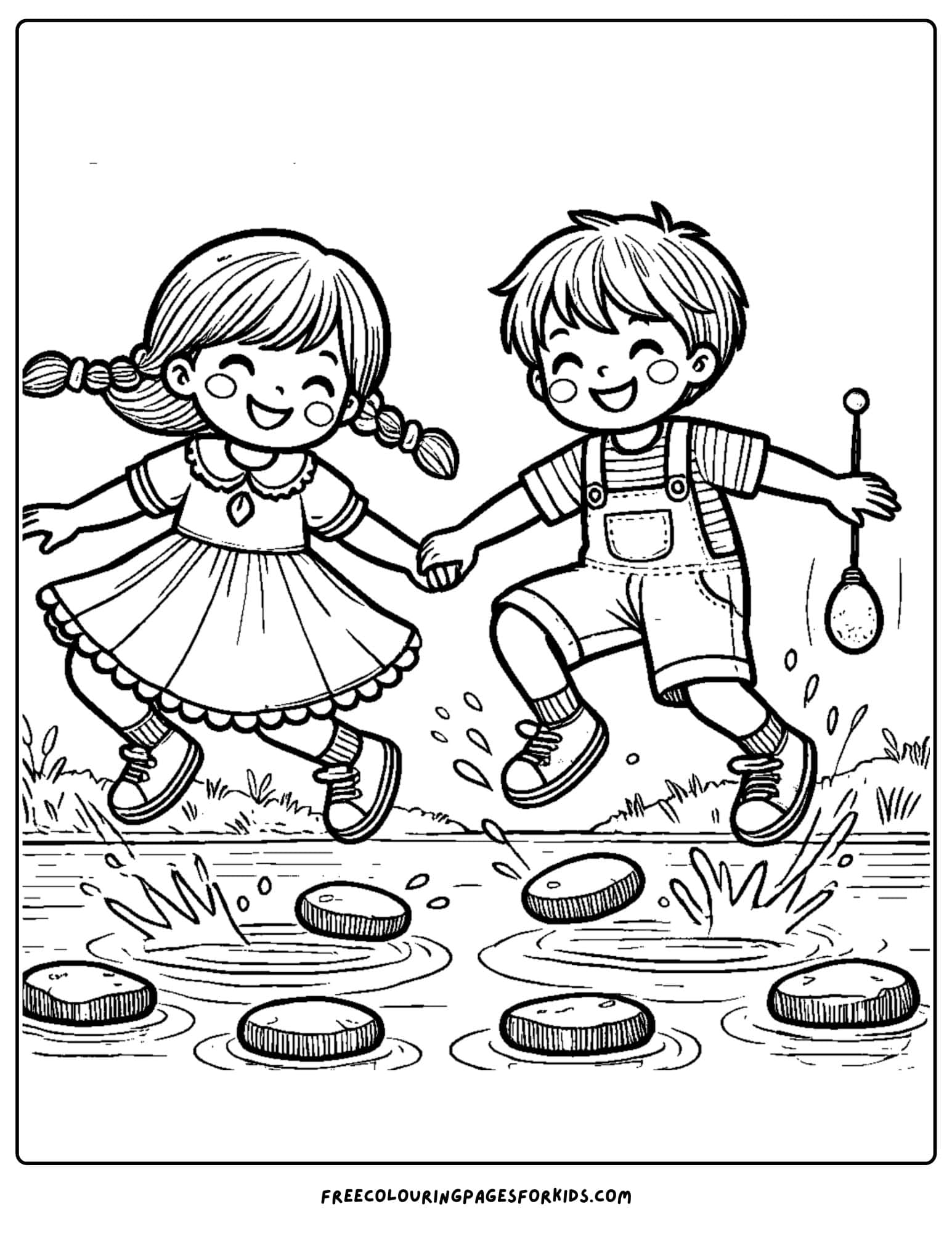 skimming rocks on the lake coloring page