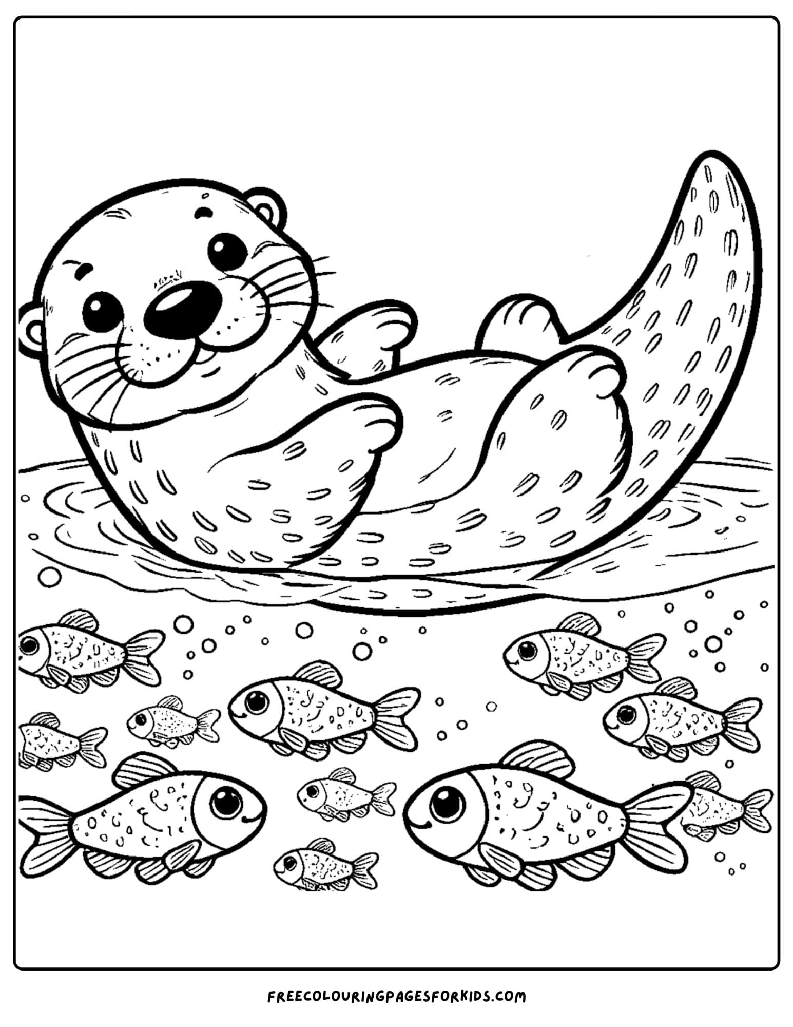 an otter floating in the lake coloring page