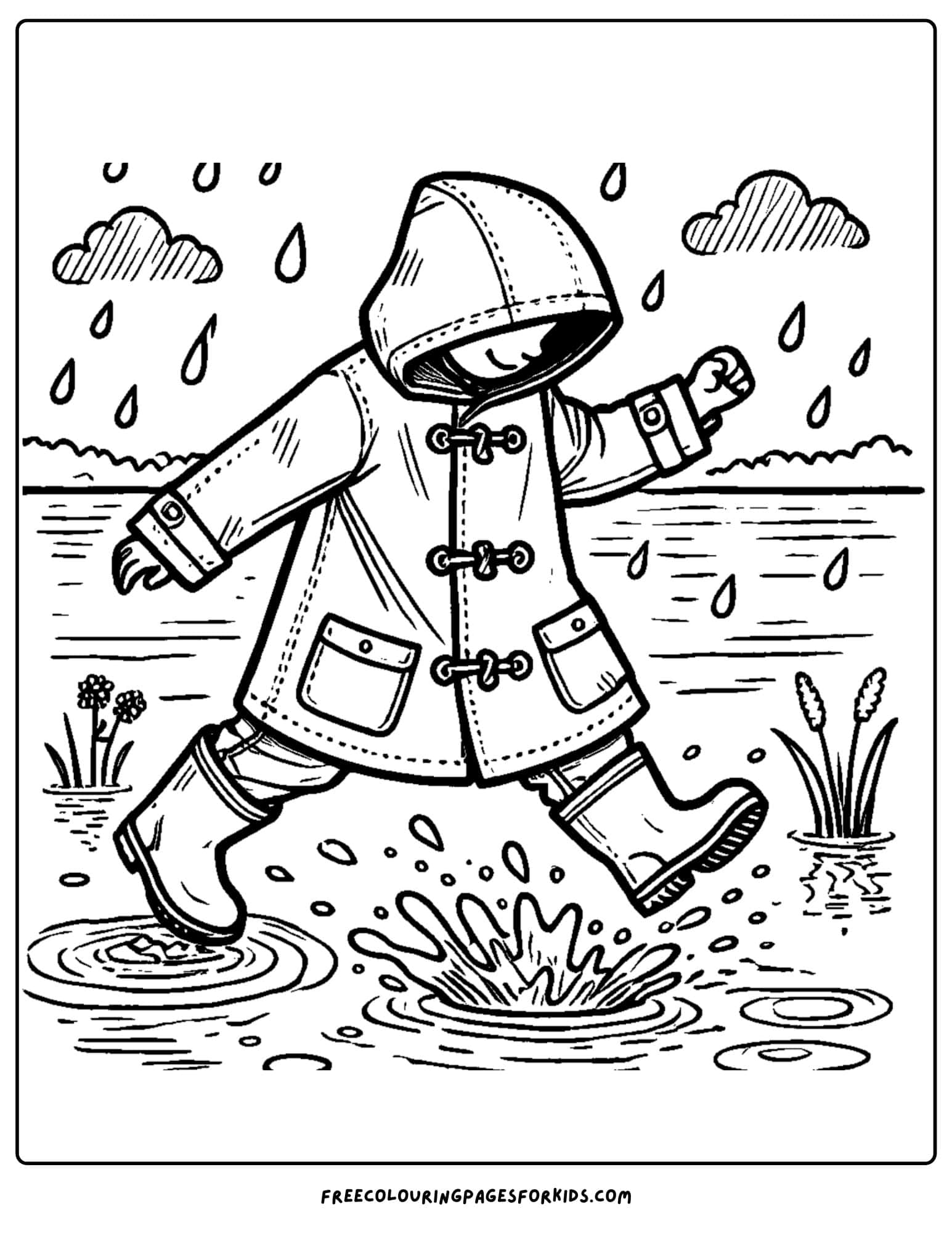 a rainy day by the lake coloring page