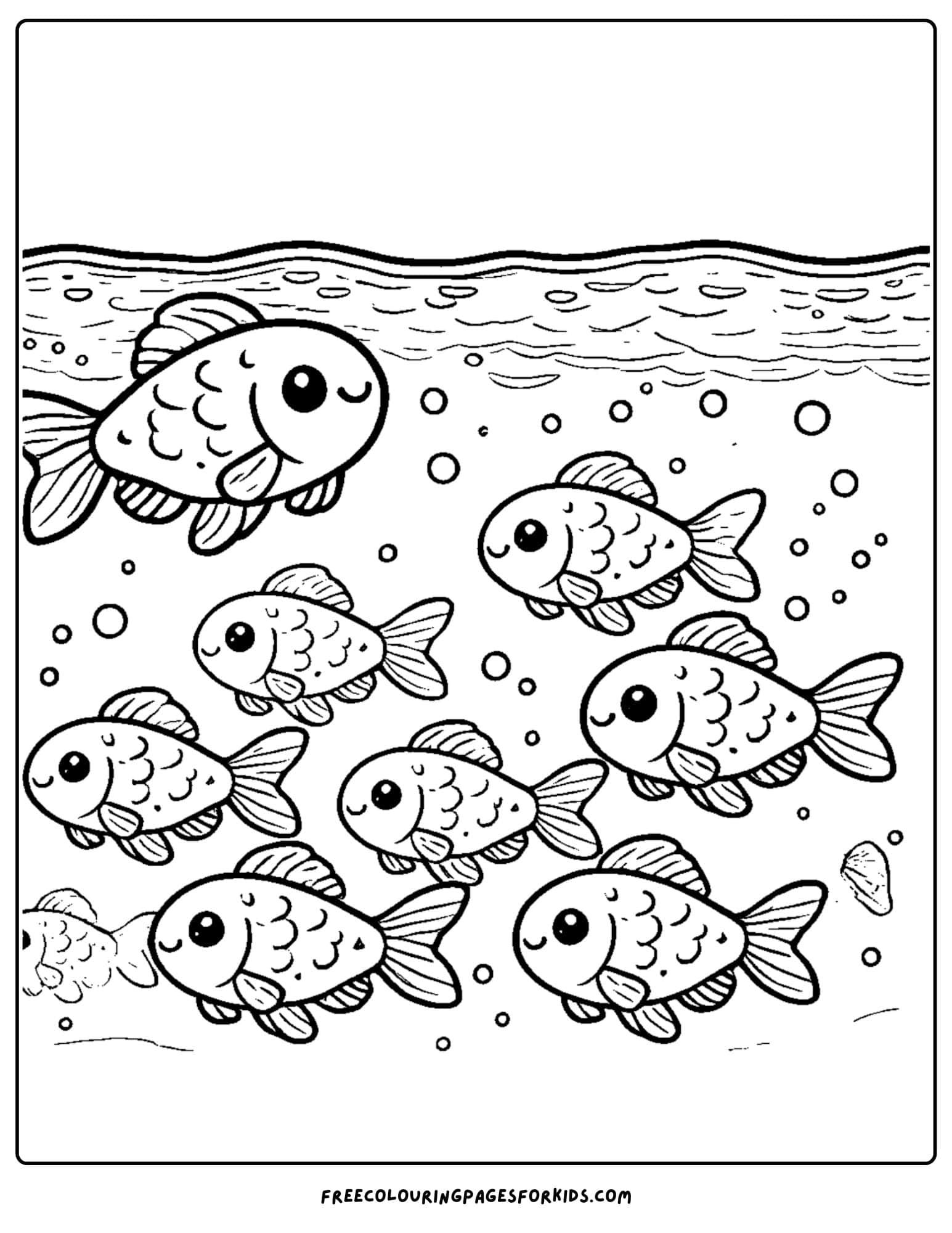 fish swimming in a lake coloring page