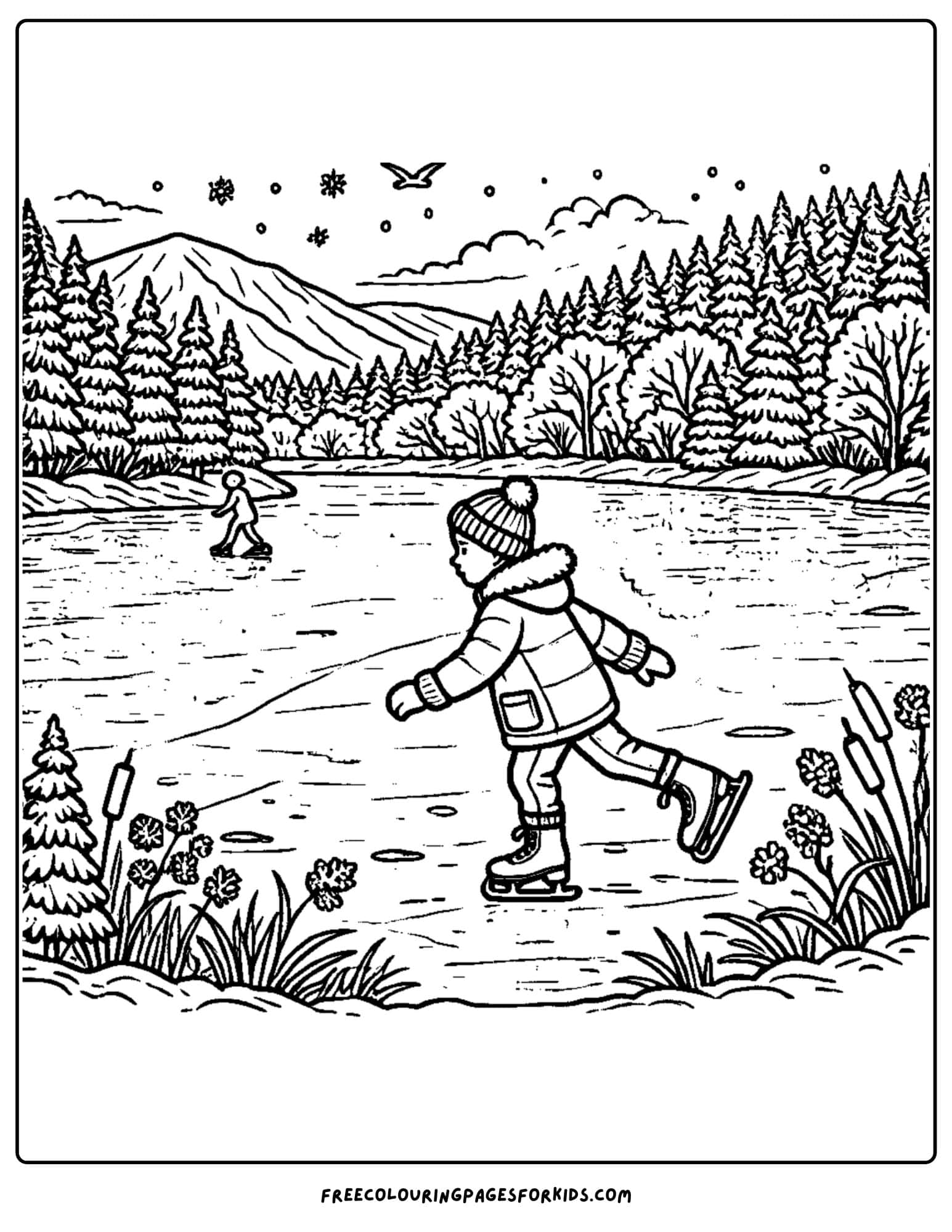 ice skating on the lake coloring page