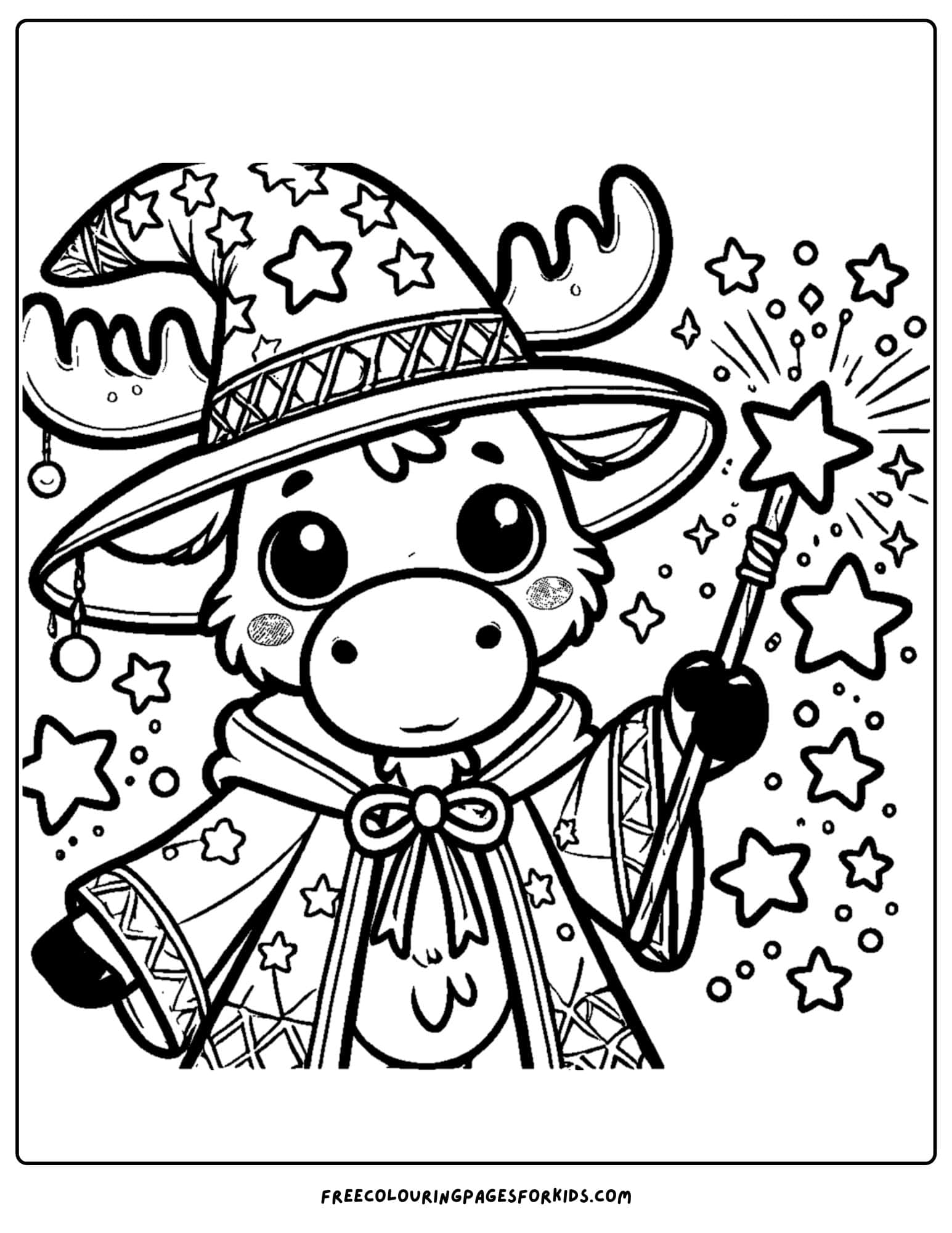 coloring page of a moose dressed as a wizard