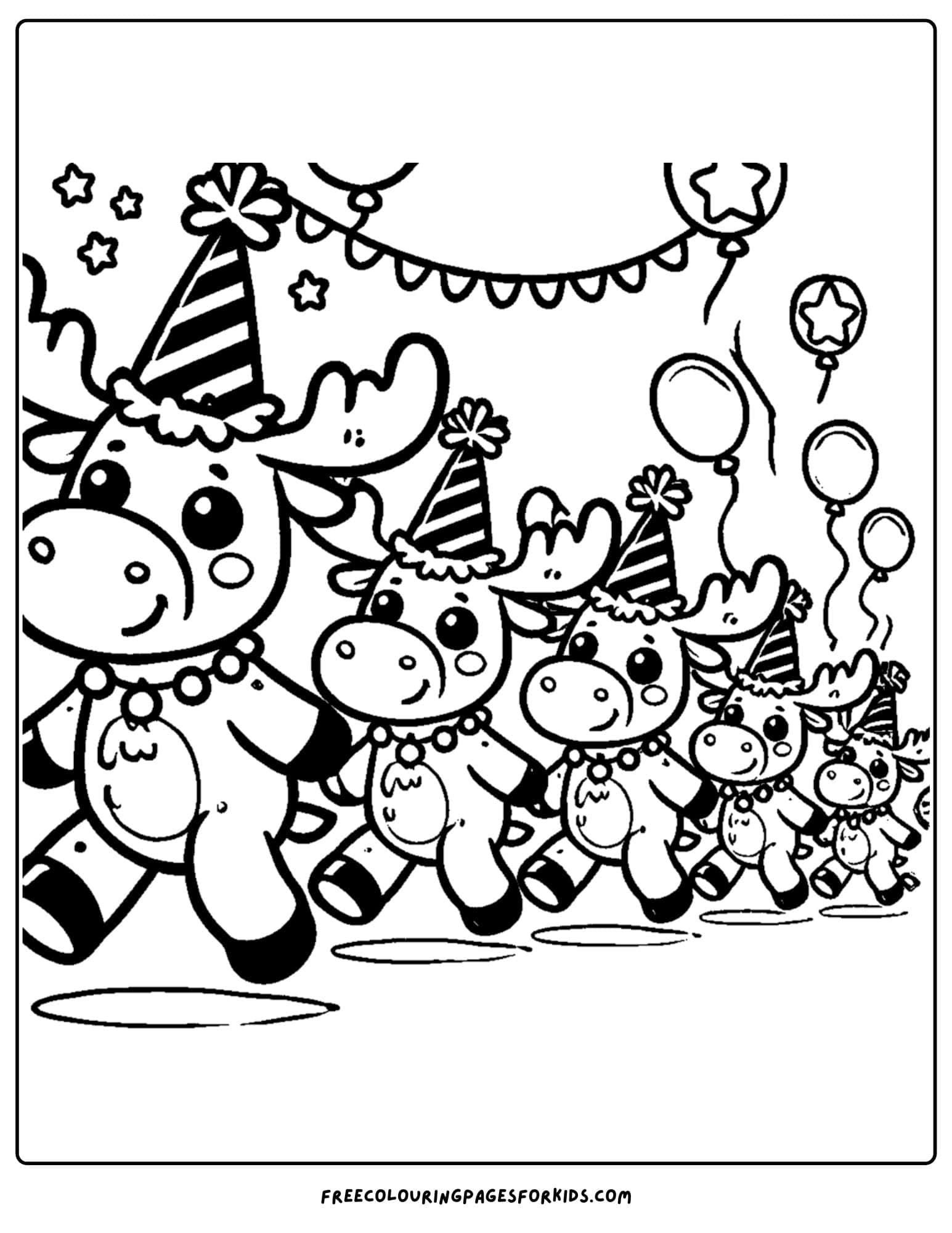 coloring page of a moose parade