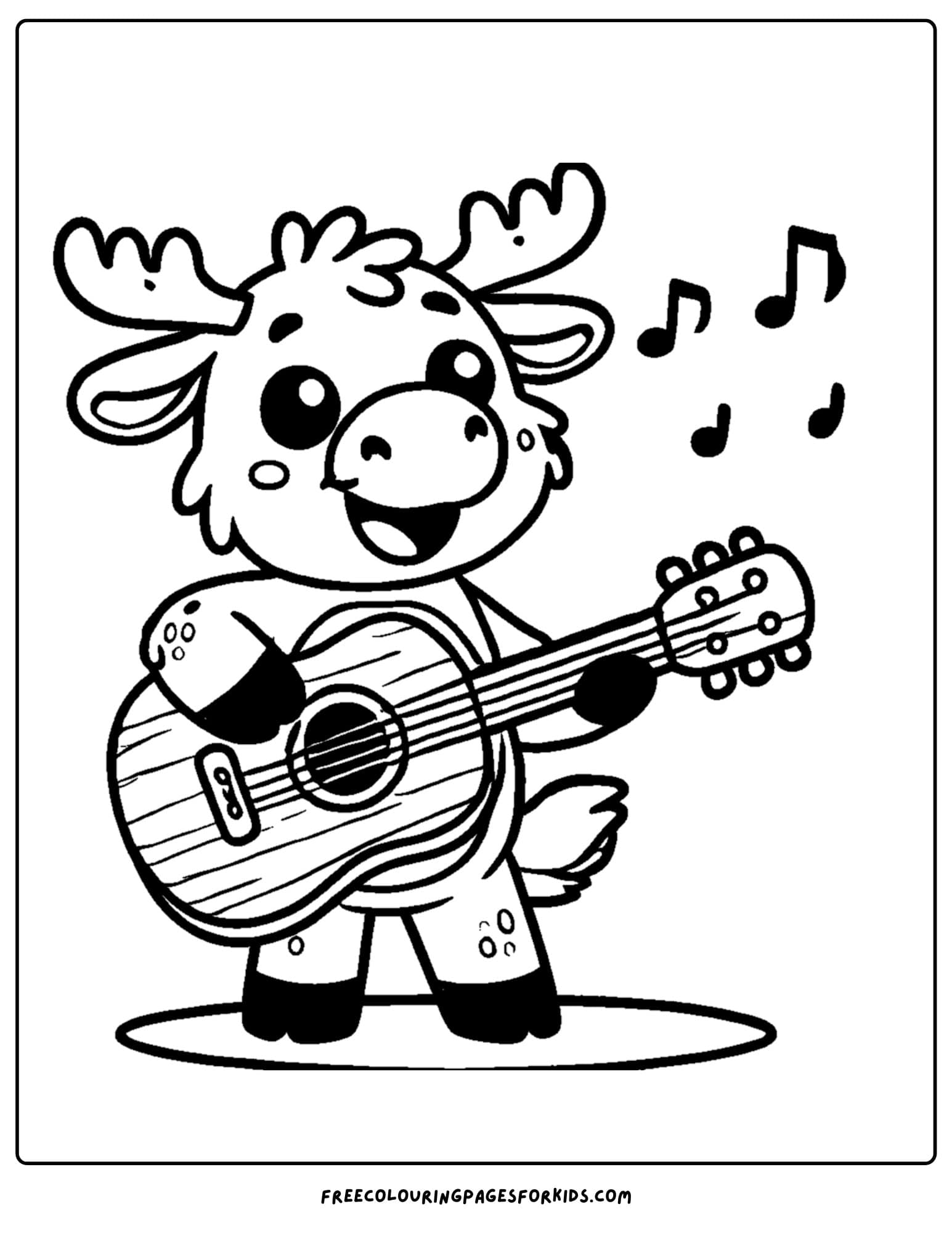 coloring page of a moose playing guitar