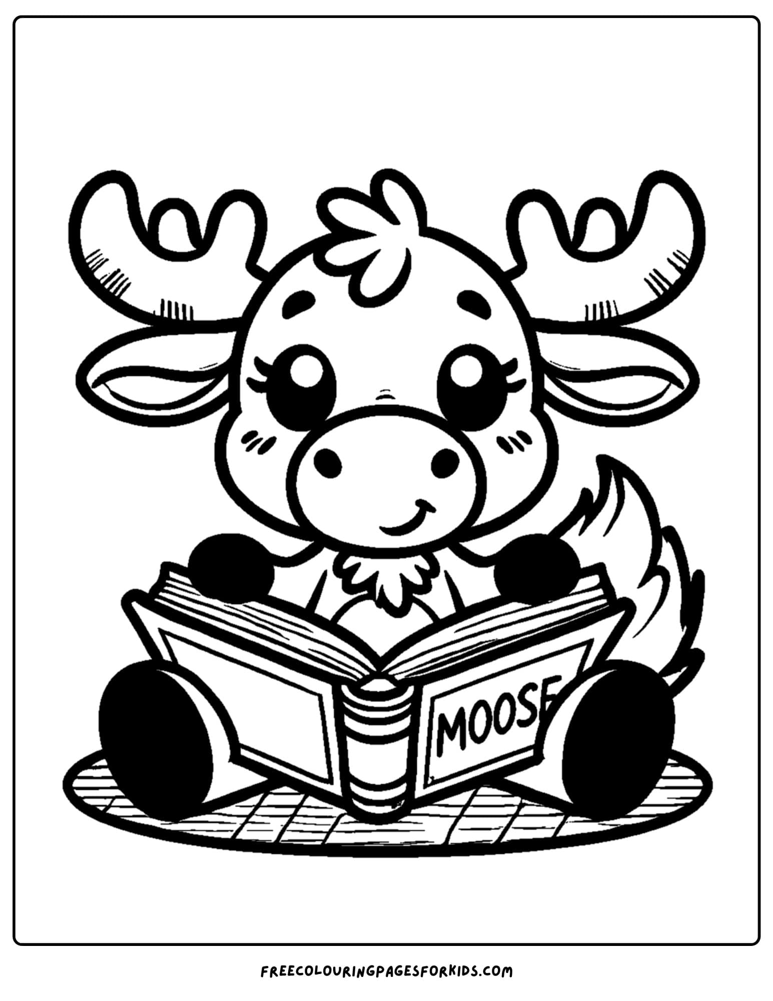 coloring page of a moose reading a book