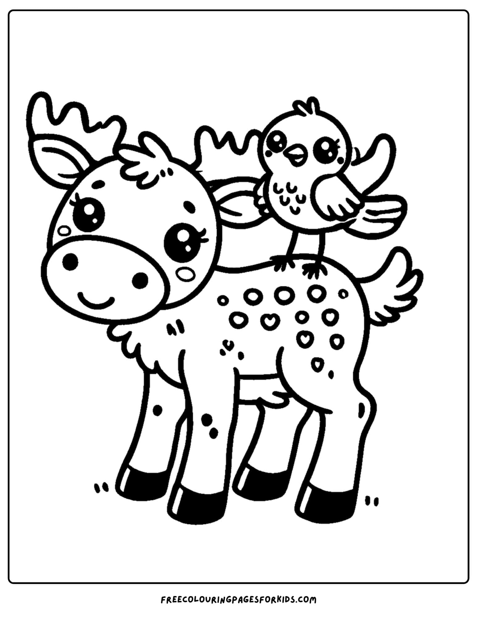 coloring page of a moose with a bird on its back