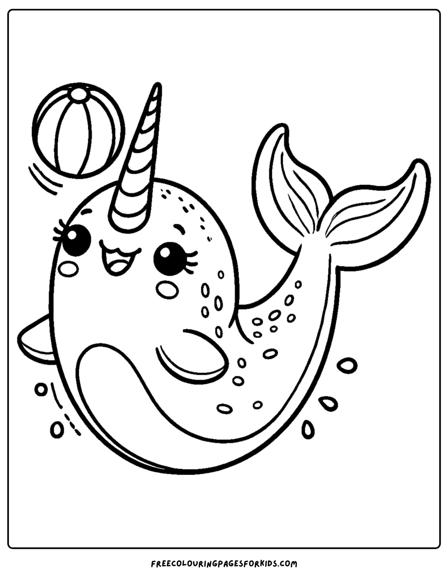 narwhal playing with a ball coloring page