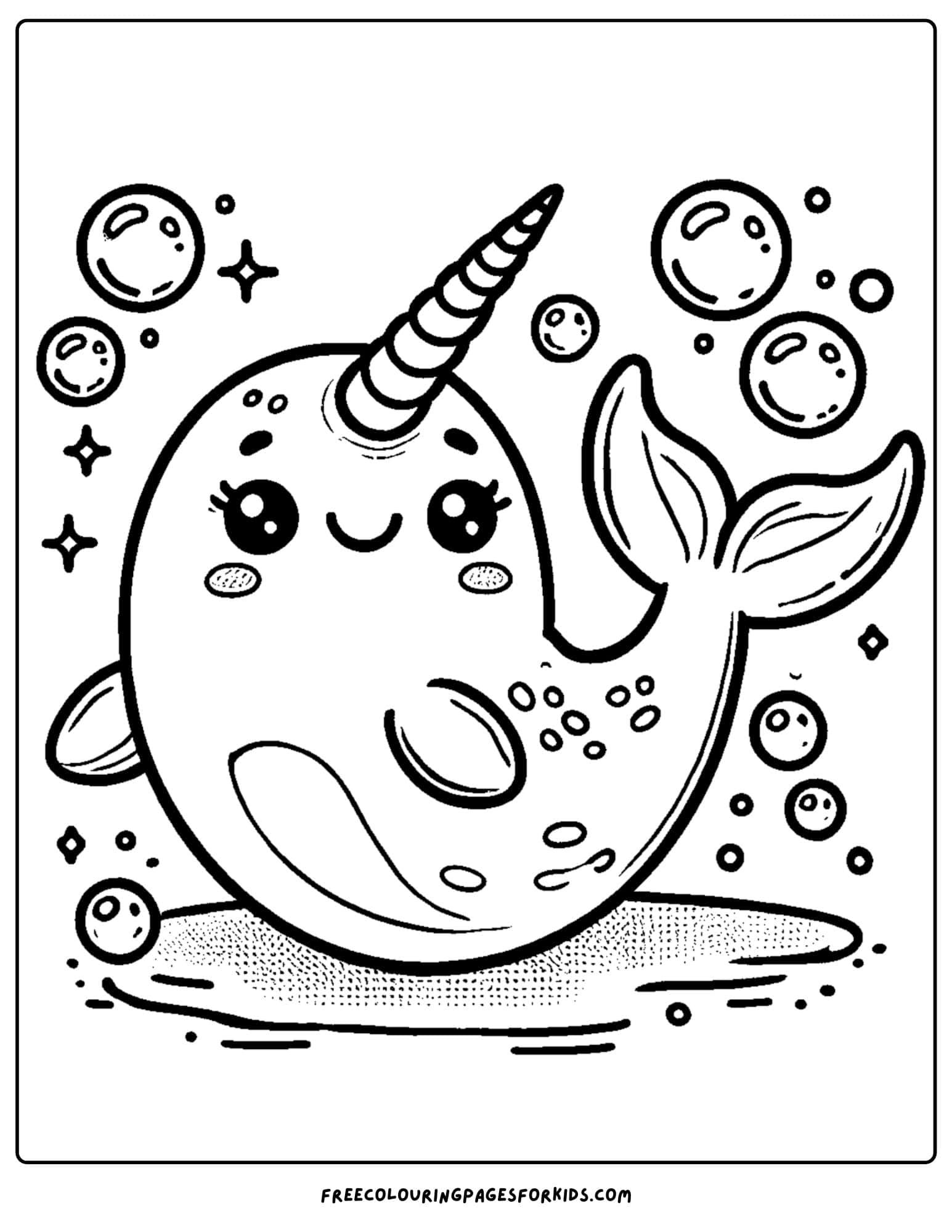 narwhal blowing bubbles coloring page