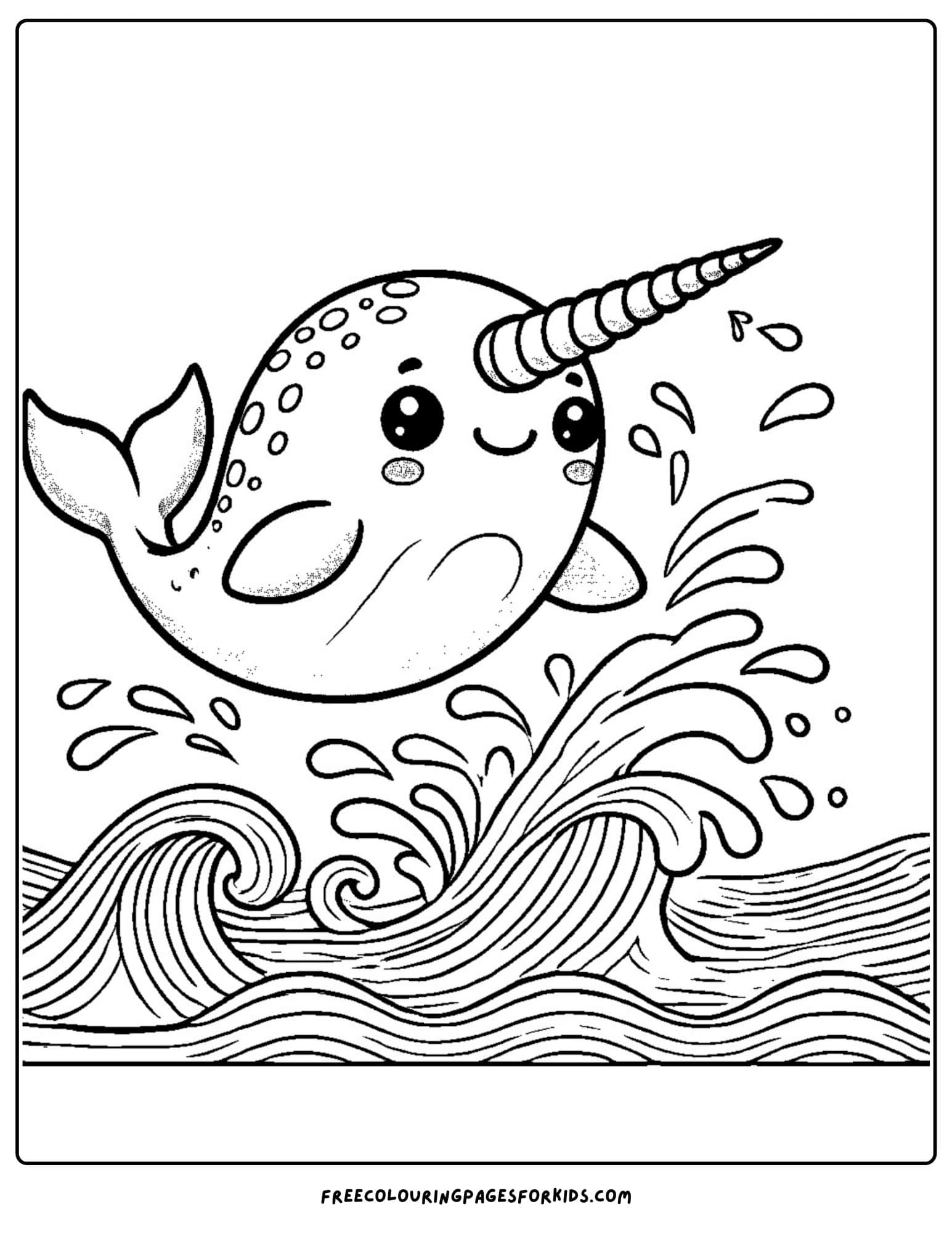 narwhal jumping out of the water coloring page