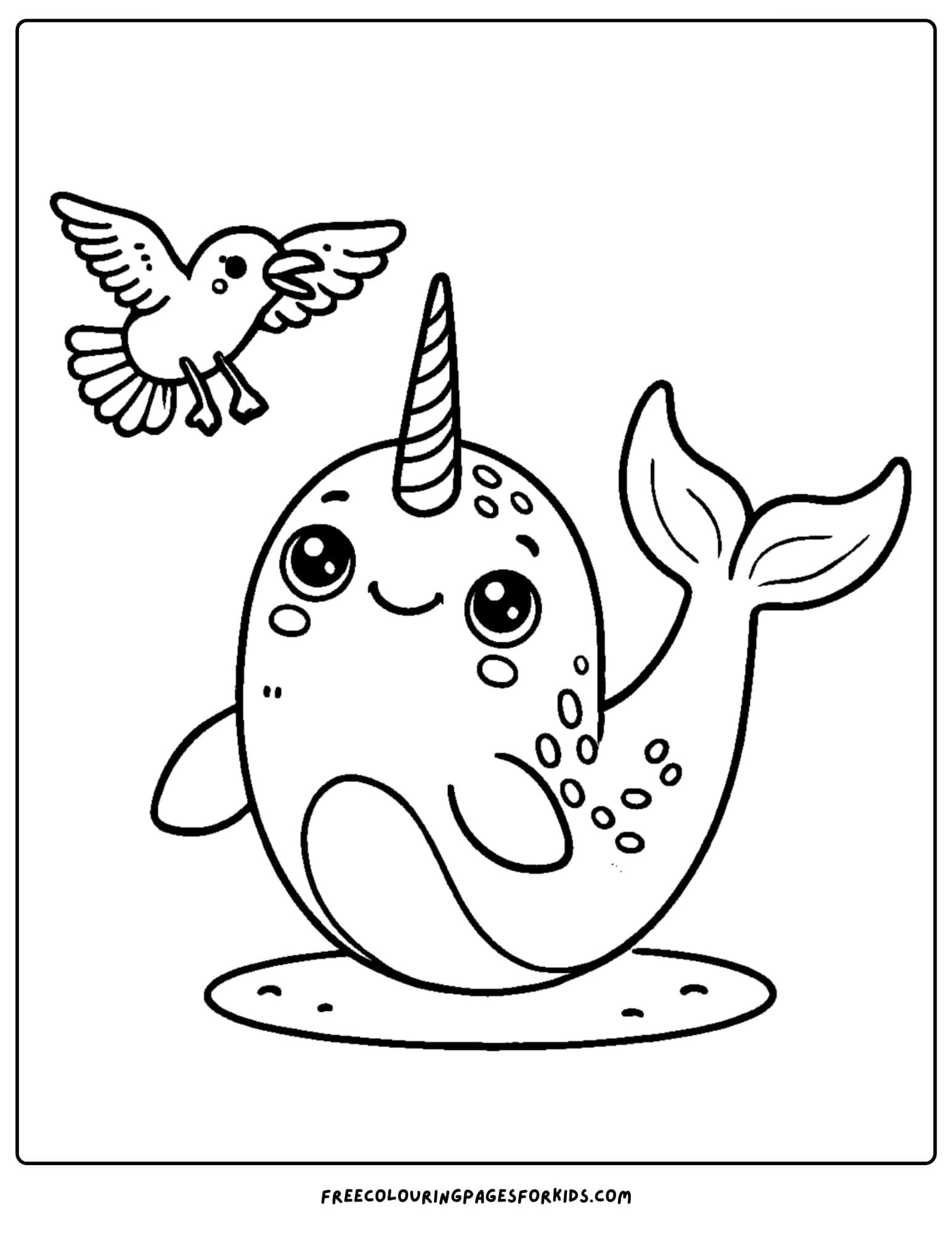 narwhal and a seagull coloring page