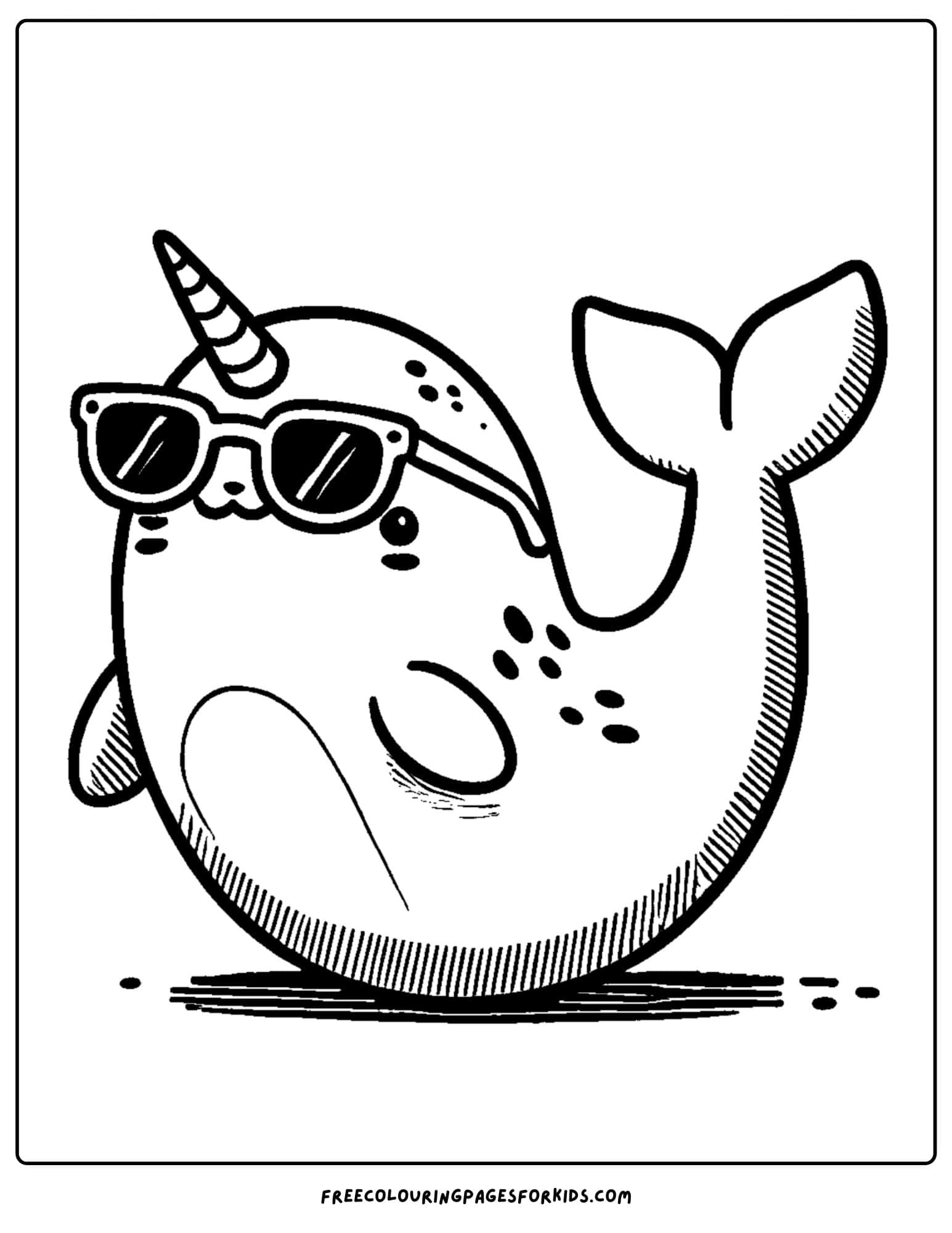 narwhal wearing sunglasses coloring page