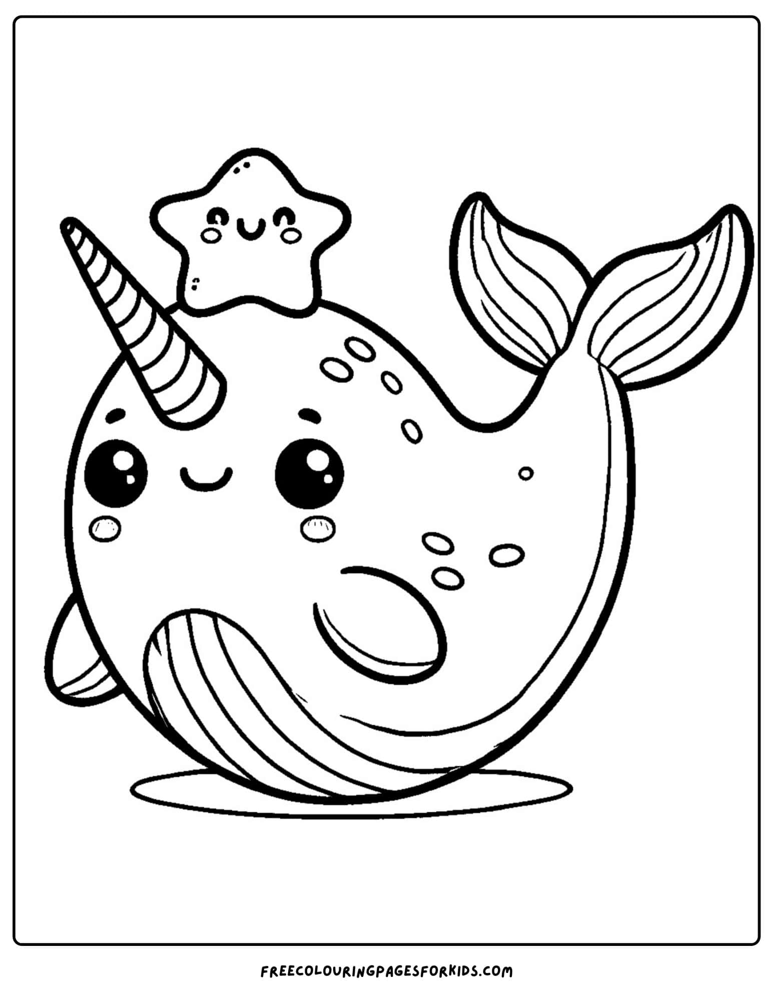 narwhal with a starfish on its head coloring page