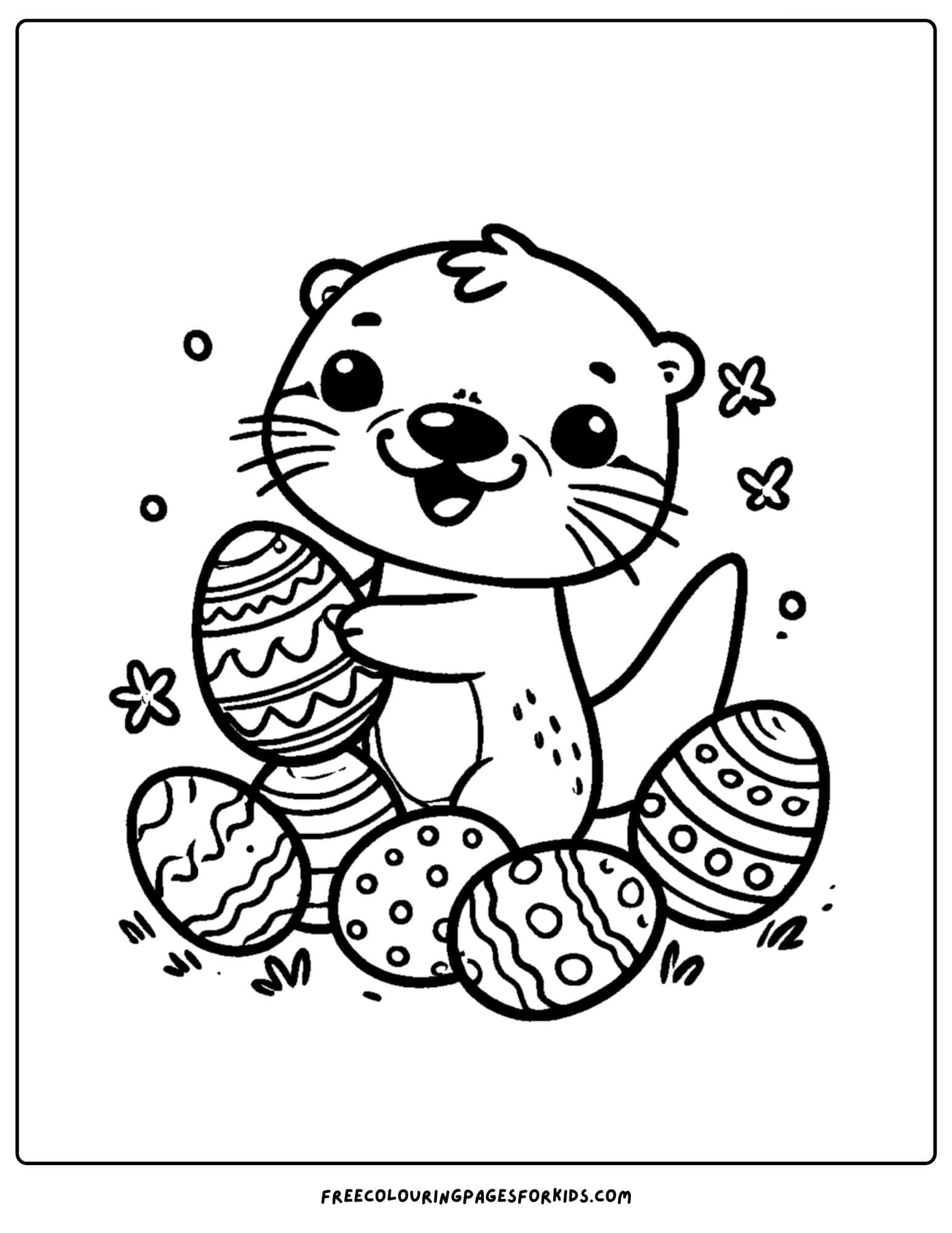 an otter with easter eggs