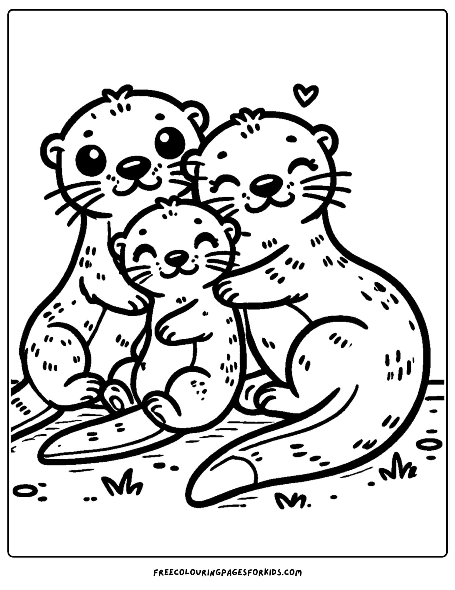 an otter family cuddling