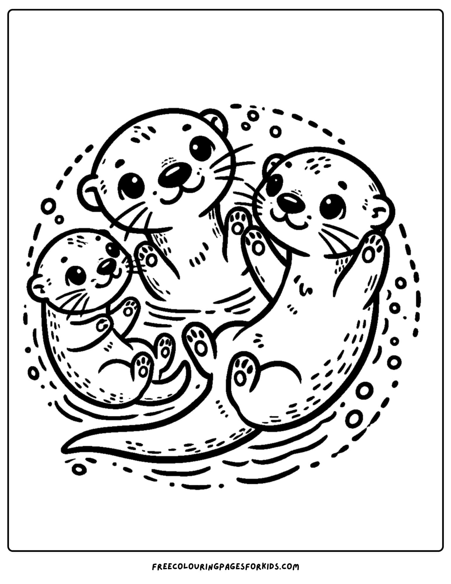 an otter family floating together