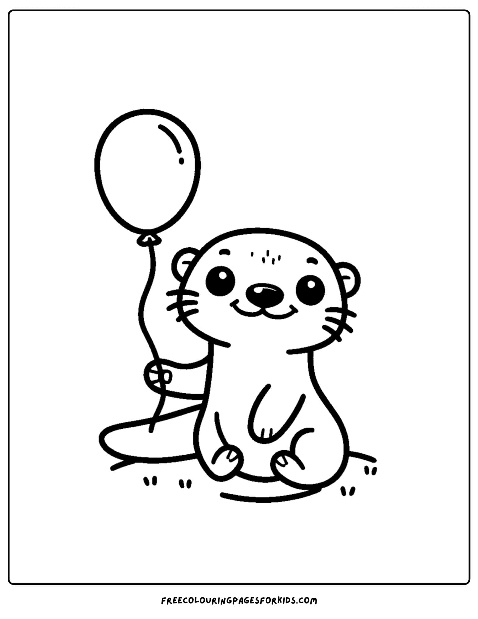 an otter holding the strong of a floating balloon