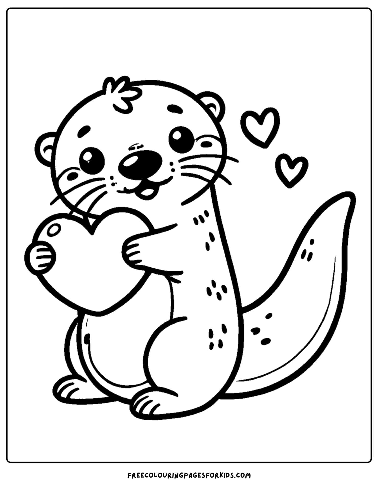 an otter holding a valentine heart