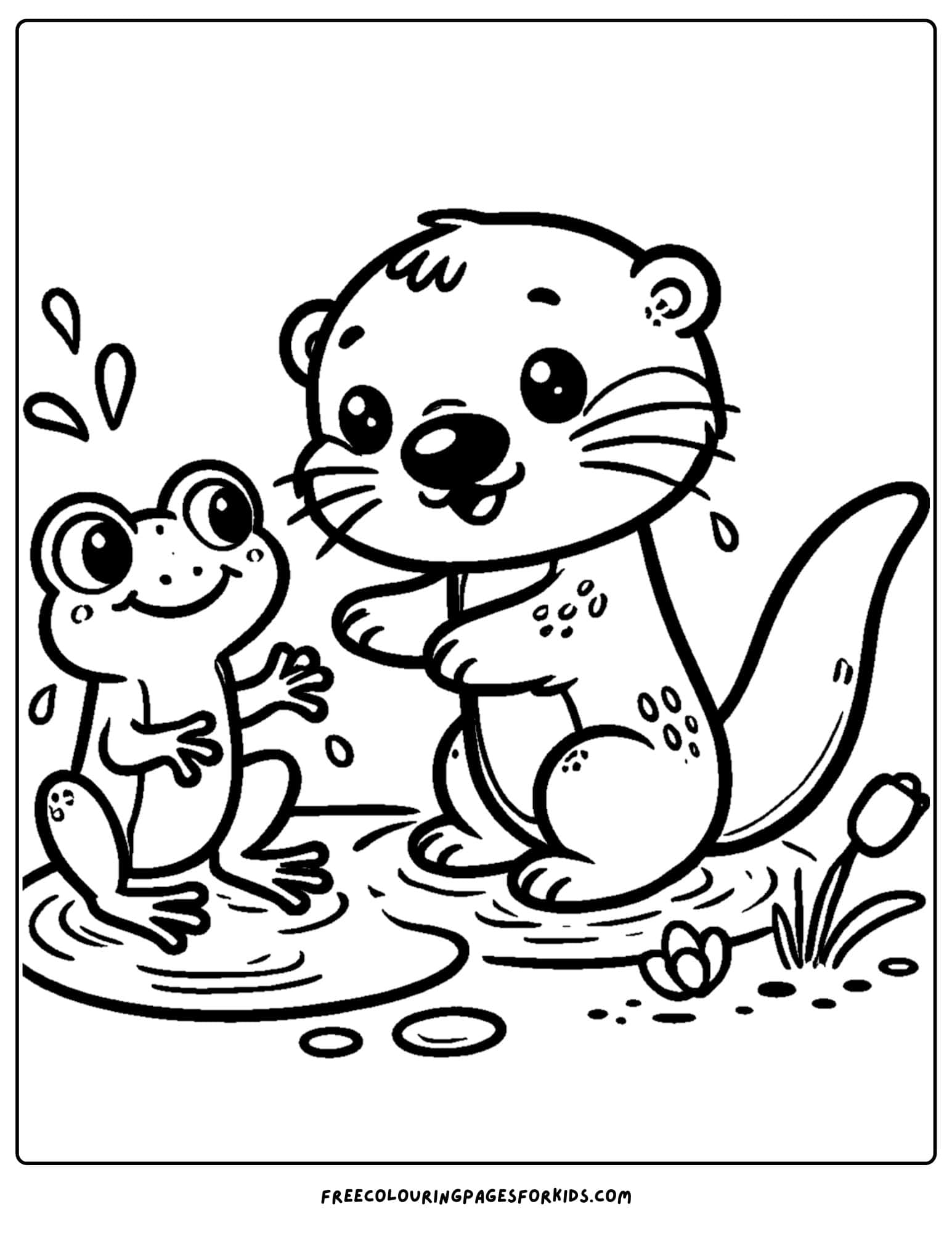 an otter playing with a frog