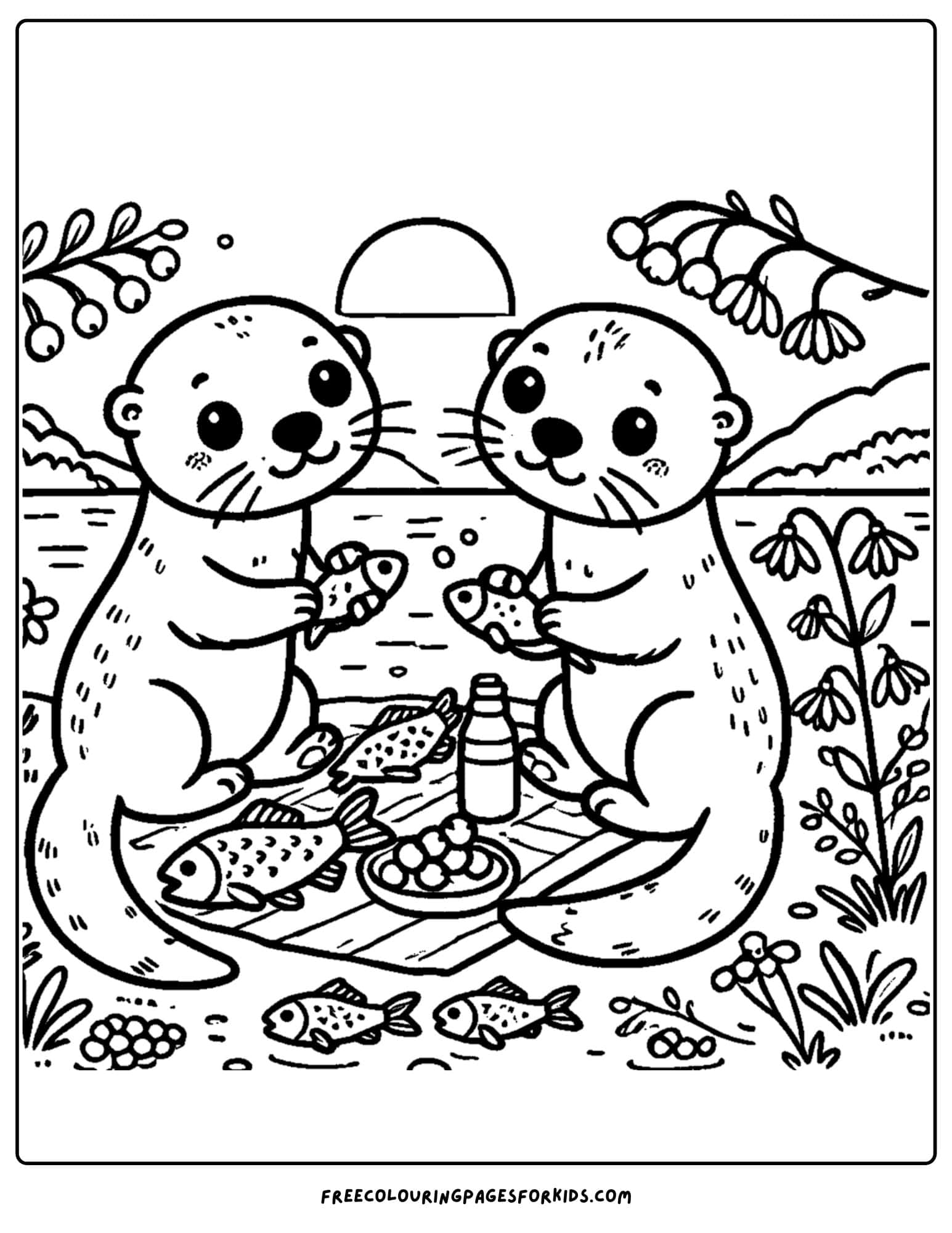 otters having a picnic together