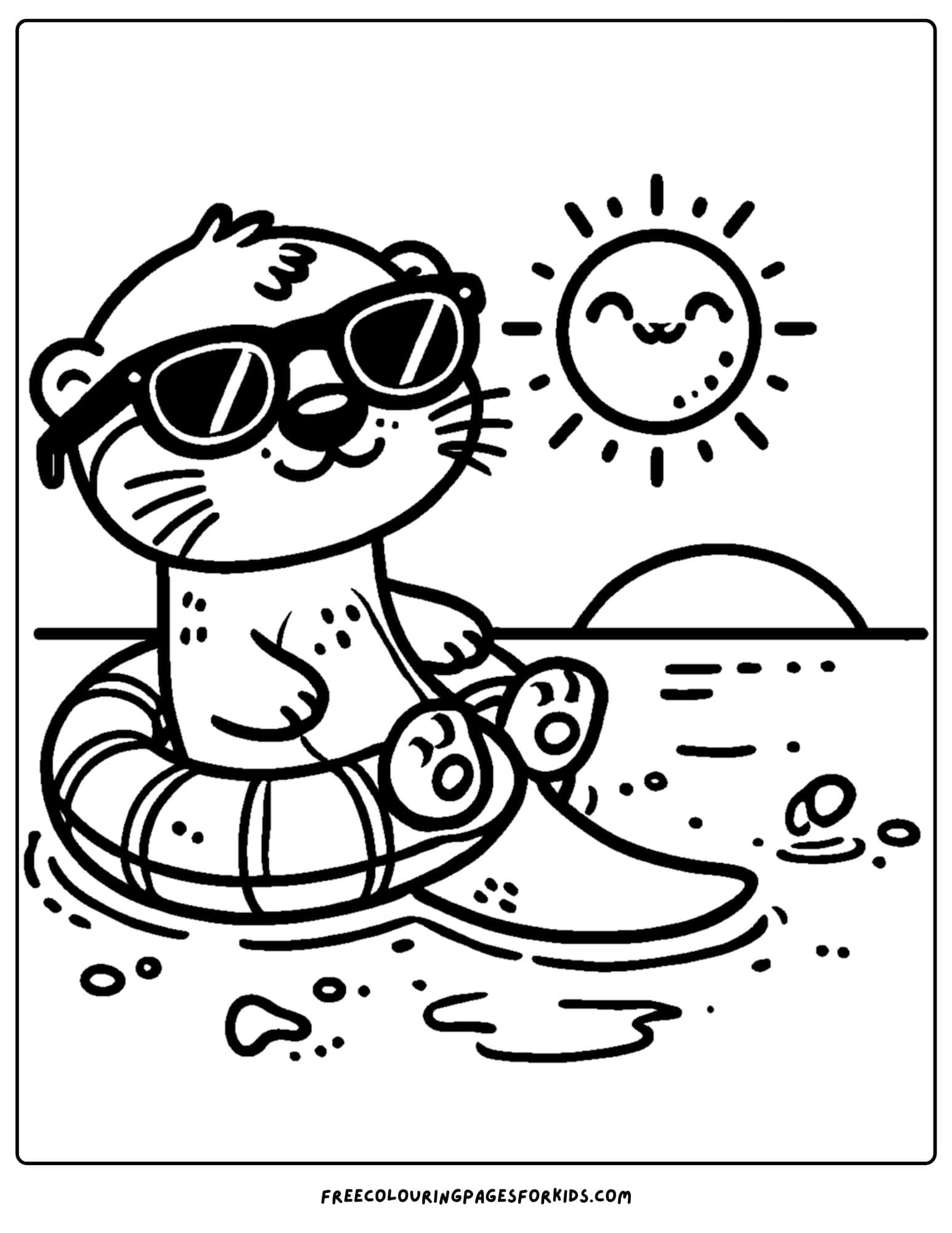 otter wearing sunglasses and relaxing under the sun in water