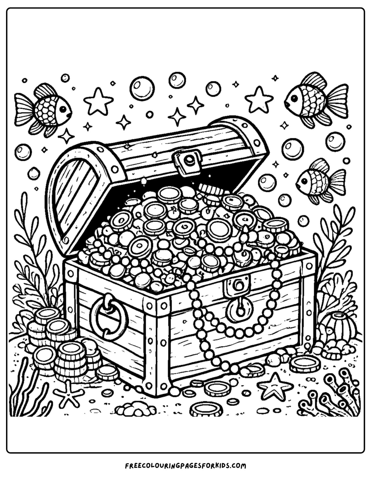 pirate treasure underwater coloring page