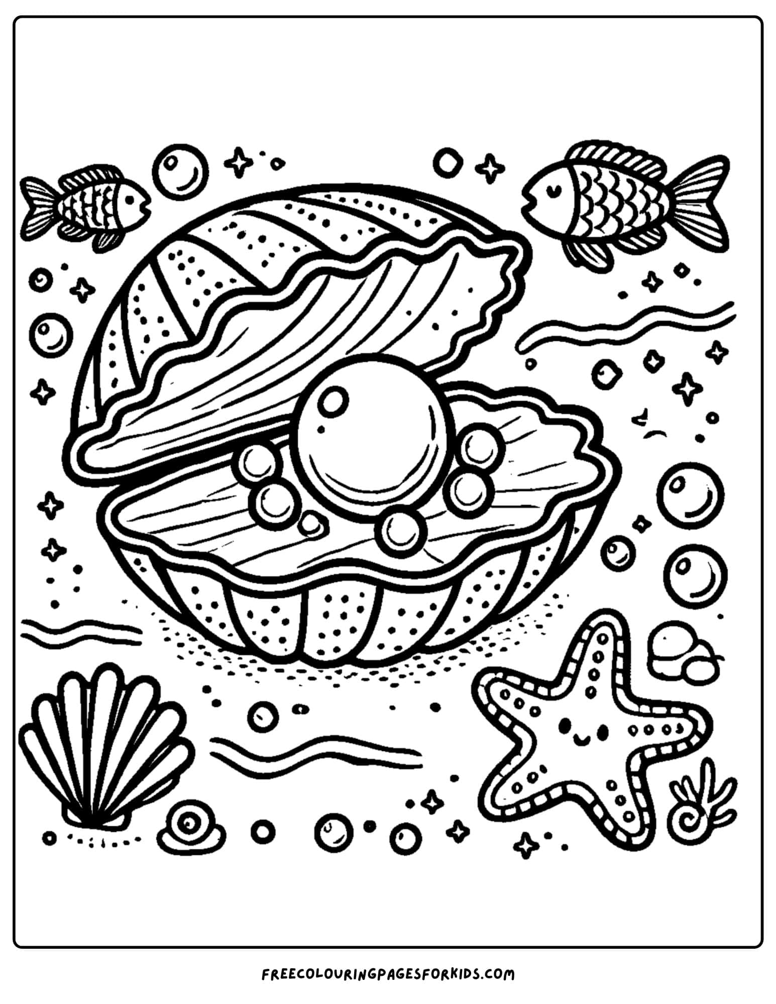 a giant clam and a pearl coloring page