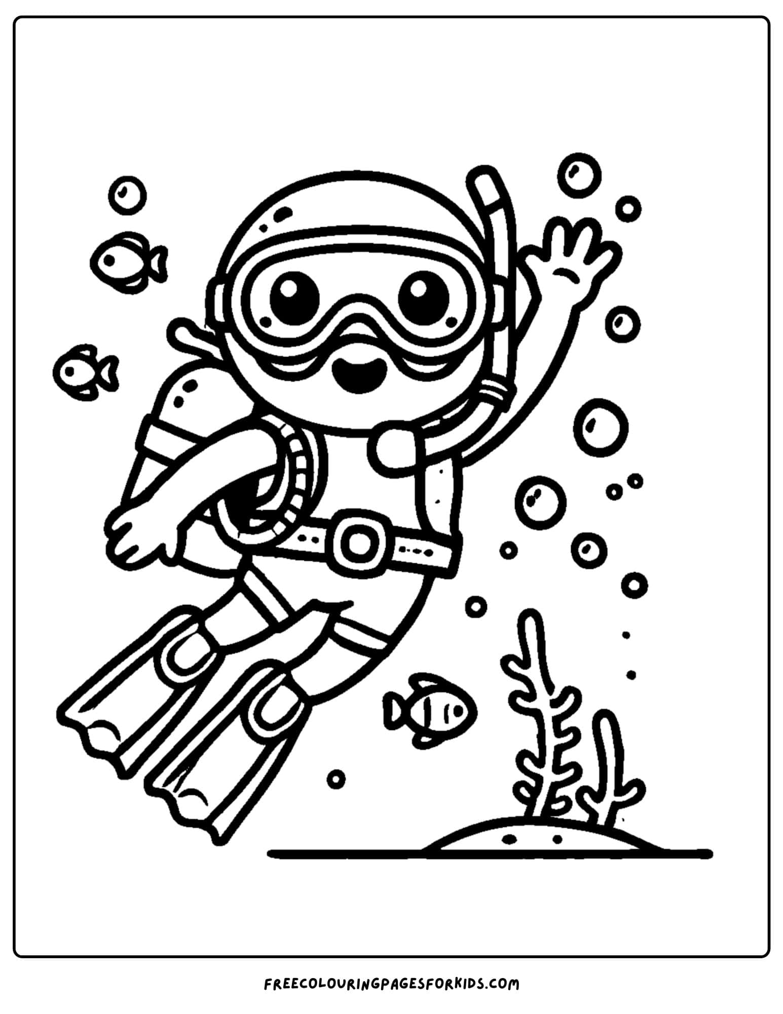 scuba diver waving coloring page